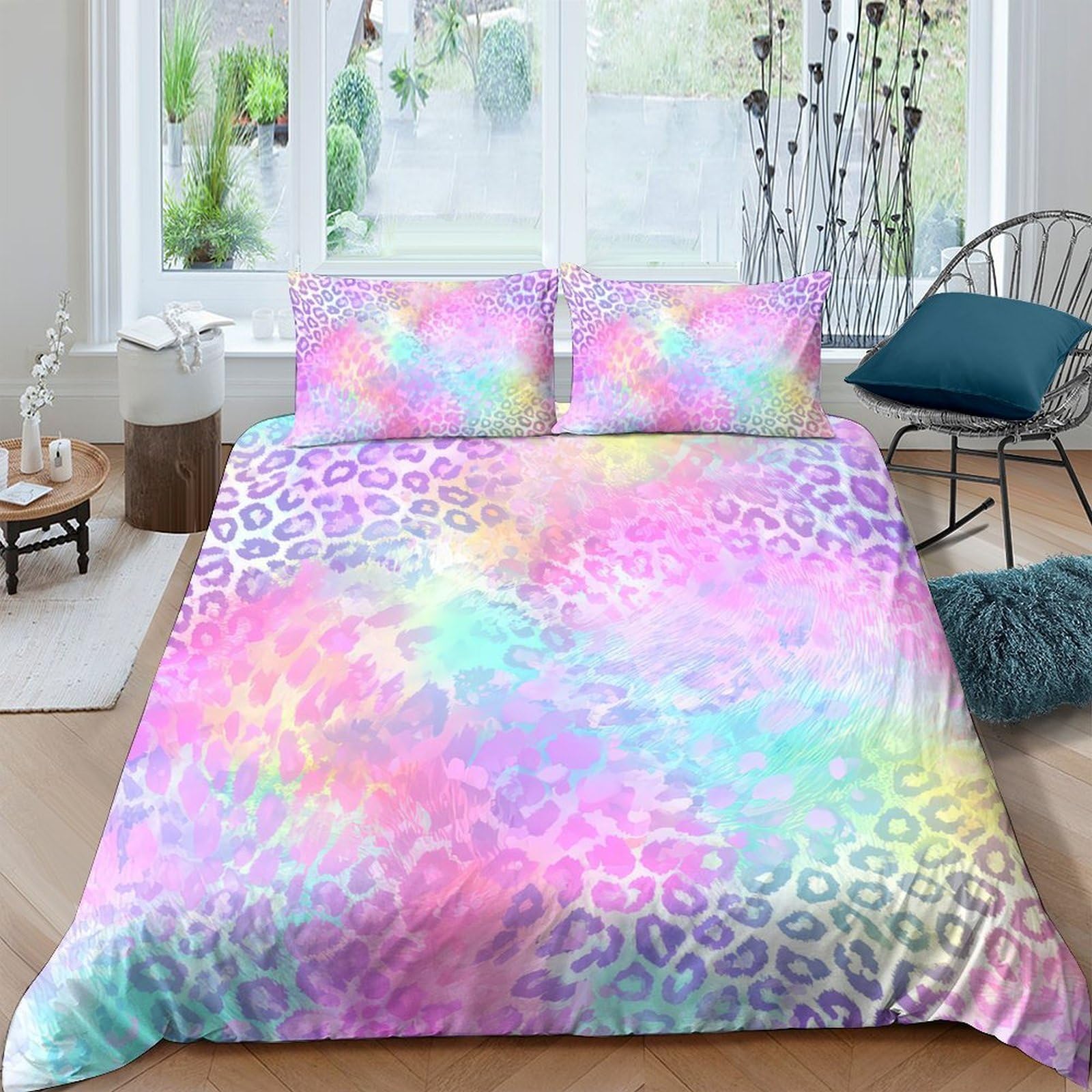 Ctjqhvkz Style-5 3D Printed Pastel Tie Dye Fitted Sheet Microfiber Soft Breathable Leopard Gradient Mattress Cover For Bedroom Dorm Decor Single（135X200cm）