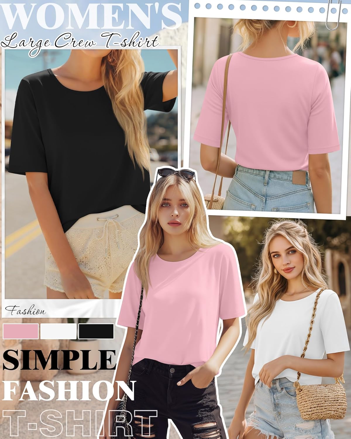 Huukeay 3 Pcs Womens Half Sleeve Top Elbow Length T Shirt Women Round Neck Basic T Shirt Summer Casual Blouses - Image 4