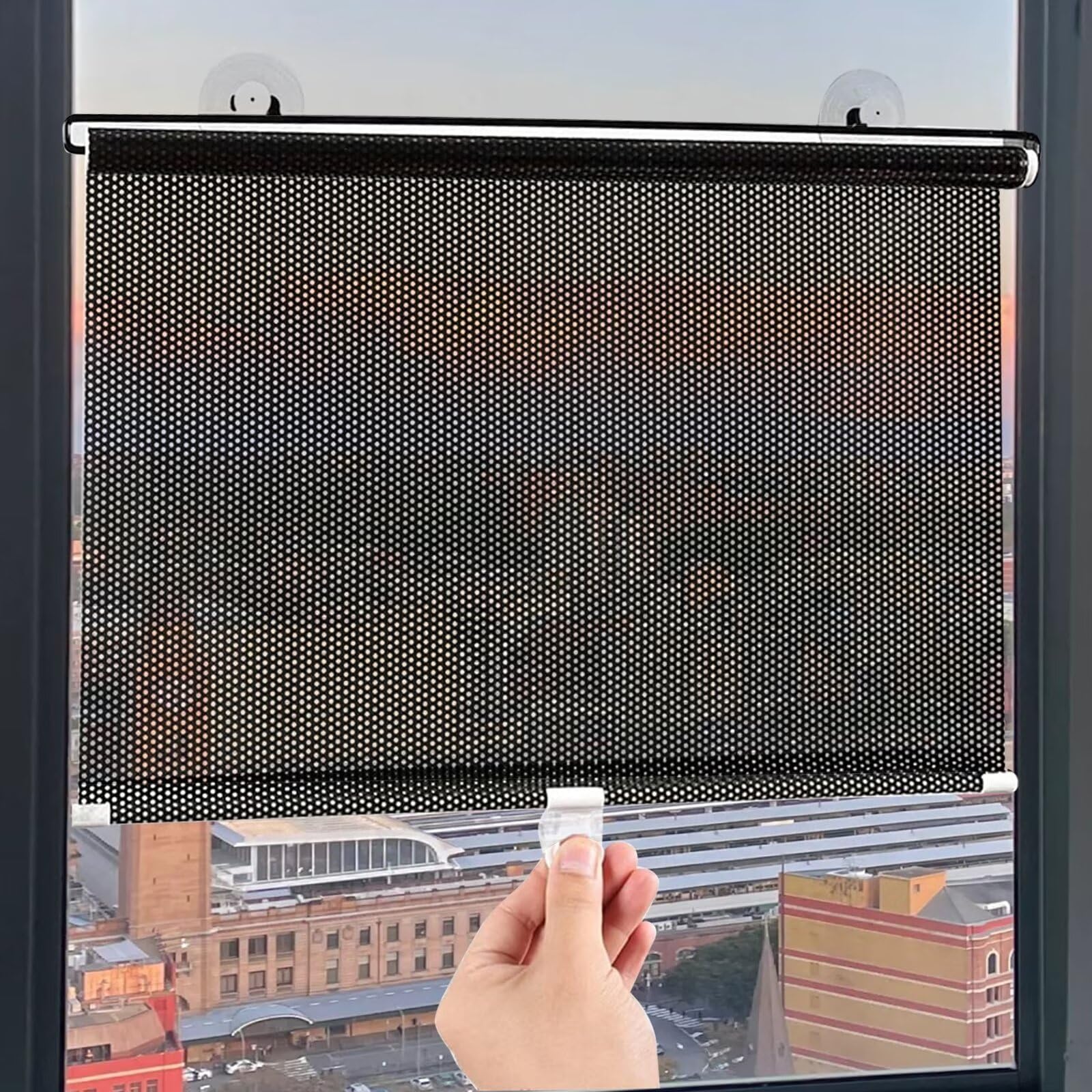 Blackout Roller Blinds with Suction Cups,Adjustable Thermal Insulated Privacy Screen,Retractable Portable Window Cover Curtain,for Home Bathroom Office Glass (W*H:16x49in,Black)