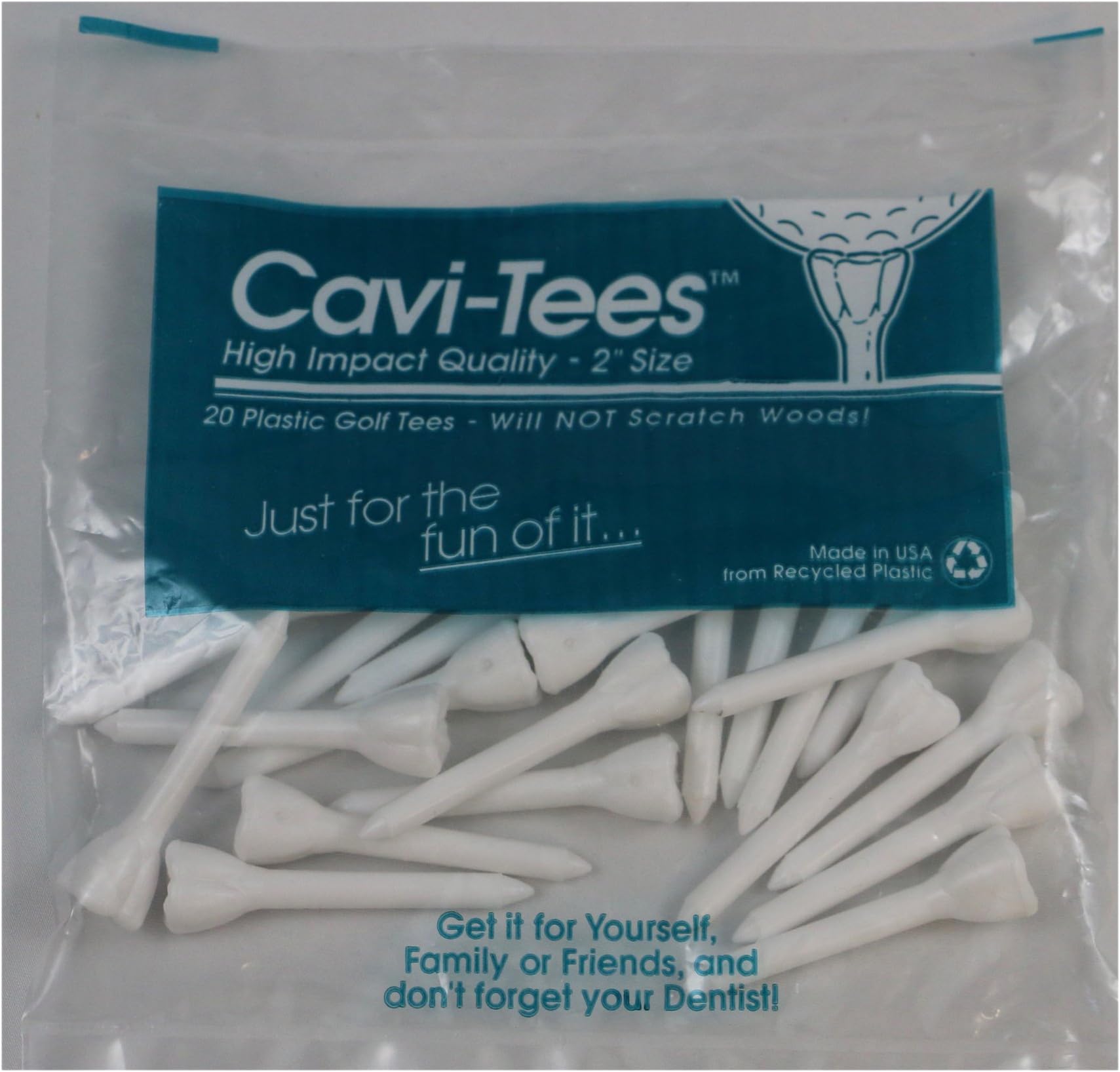 62GT Anatomically Correct Tooth Shaped (Molar Shaped) 1.5" Golf tees, White (Pack of 20)