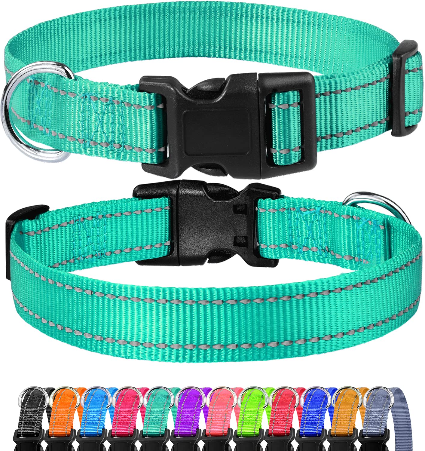 FunTags Reflective Dog Collar, Sturdy Nylon Collars for Medium Girl and Boy Dogs, Adjustable Dog Collar with Quick Release Buckle, Turquoise