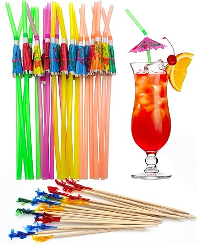 Vista 20 de BLUE TOP Pajitas de frutas tropicales de 9.65 pulgadas, 100 popotes coloridos con diseño de frutas para cócteles, batidos, jugos, decoración