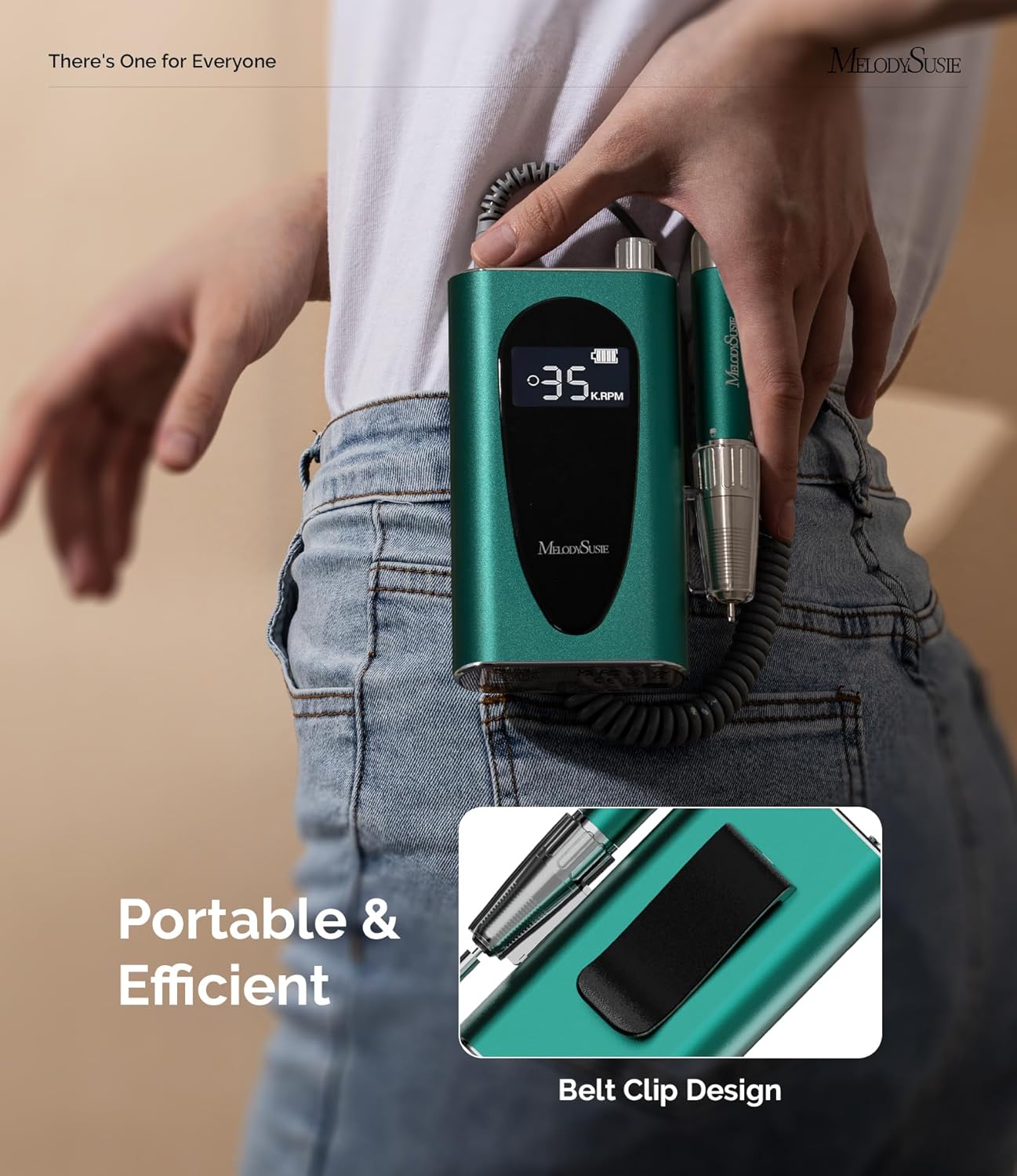 MelodySusie Professional Clip-On High-Efficiency Nail Drill, MM400C 35000RPM Rechargeable Electric File with Lightweight Handpiece for All Manicure Shaping, Polishing, Gel Removal & Salon Use