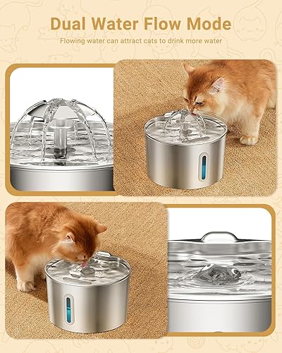 Miniatura 3 de Fuente de agua para gatos de acero inoxidable  Dispensador de agua para mascotas con cable de 74 oz2.2 L, dispensador automático silencioso para