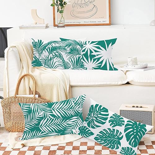 Miniatura 5 de Fundas de almohada con hojas de palmera tropicales, plantas verdes de verano, árboles de hojas de plátano, decoración de granja, fundas de almohada