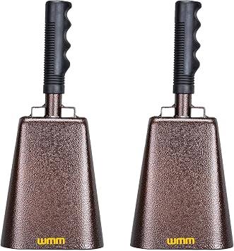 WMM 2 Pack 12 Inch Steel Cowbell with Handle Cheering Bell for Sports Events Large Solid School Bells & Chimes Percussion Musical Instruments Call Bell AlarmCopper