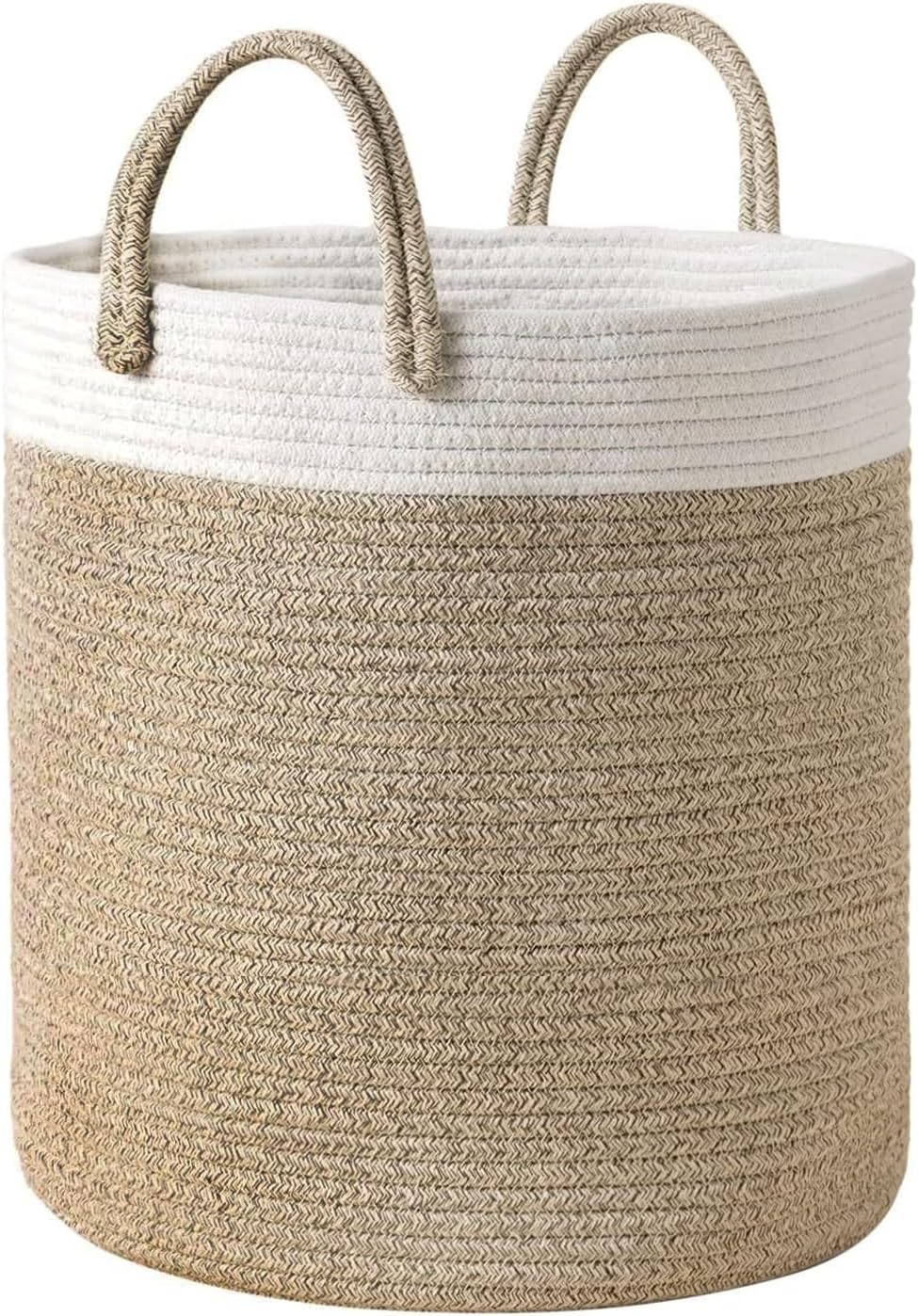 Blinggo Large Cotton Rope Woven Basket, Blanket Laundry Baskets with Handles, 35cm x 40cm Decorative Organizer for Nursery Storage (Tall)
