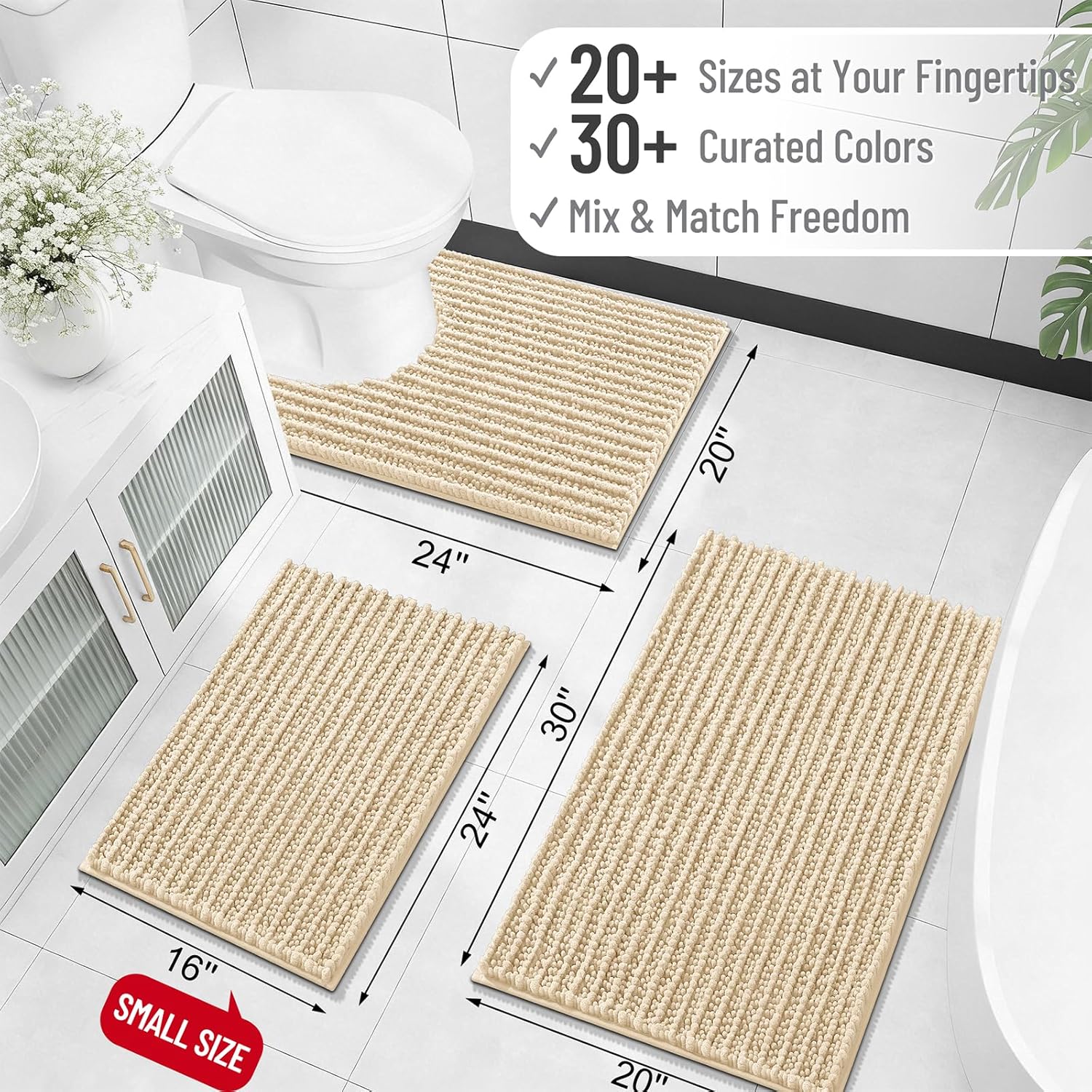 OLANLY Bathroom Rug Mat 30x20, Thick Soft and Absorbent Chenille Bath Mat, Non-Slip Rubber Backing, Machine Washable Quick Dry Bath Rugs for Tub Shower Floor, Home Decor Accessories, Beige