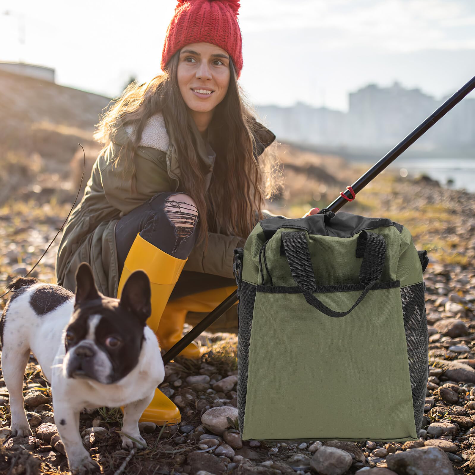 Borsa per Stivali da Pesca all Aperto Oxford Cinghie Regolabili e Rete Traspirante, Contenitore per Stivali da Pesca e Wader