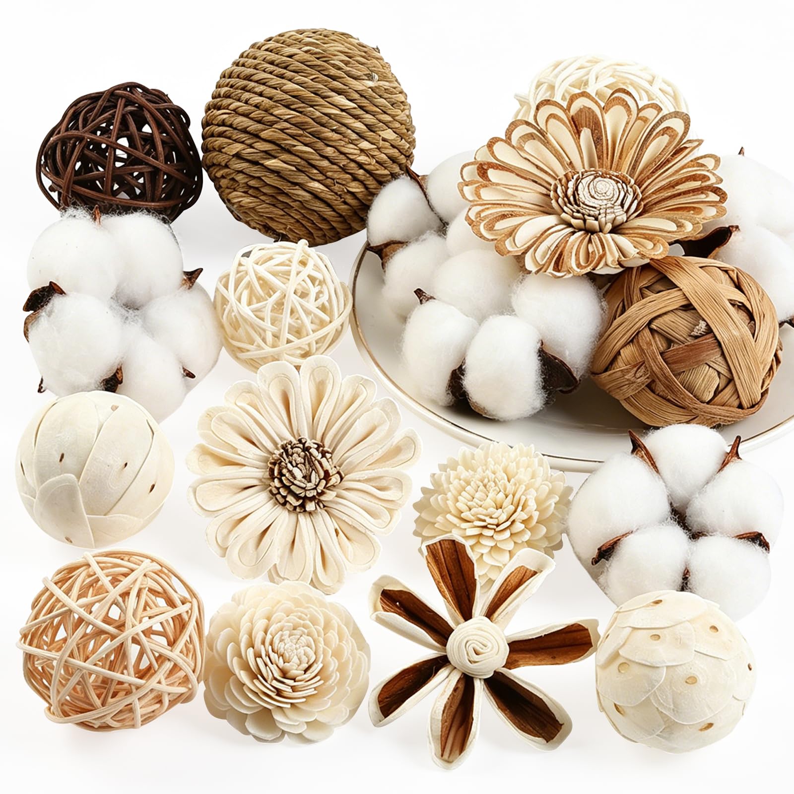 TaoQ C 18 PCS Woven Rattan Ball Fillers Natural Bowl Filler Decorative Woven Orb Fillers for Bowl Centerpiece Vase Potpourri Tabletop Wedding Party Home Decorations