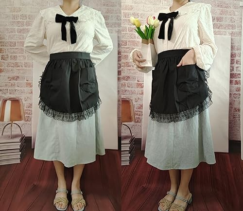 Miniatura 5 de Chef - Delantales de cintura de algodón blanco para el hogar, cocina, restaurante, accesorios de fotos, floristería, camarera, media delantal de