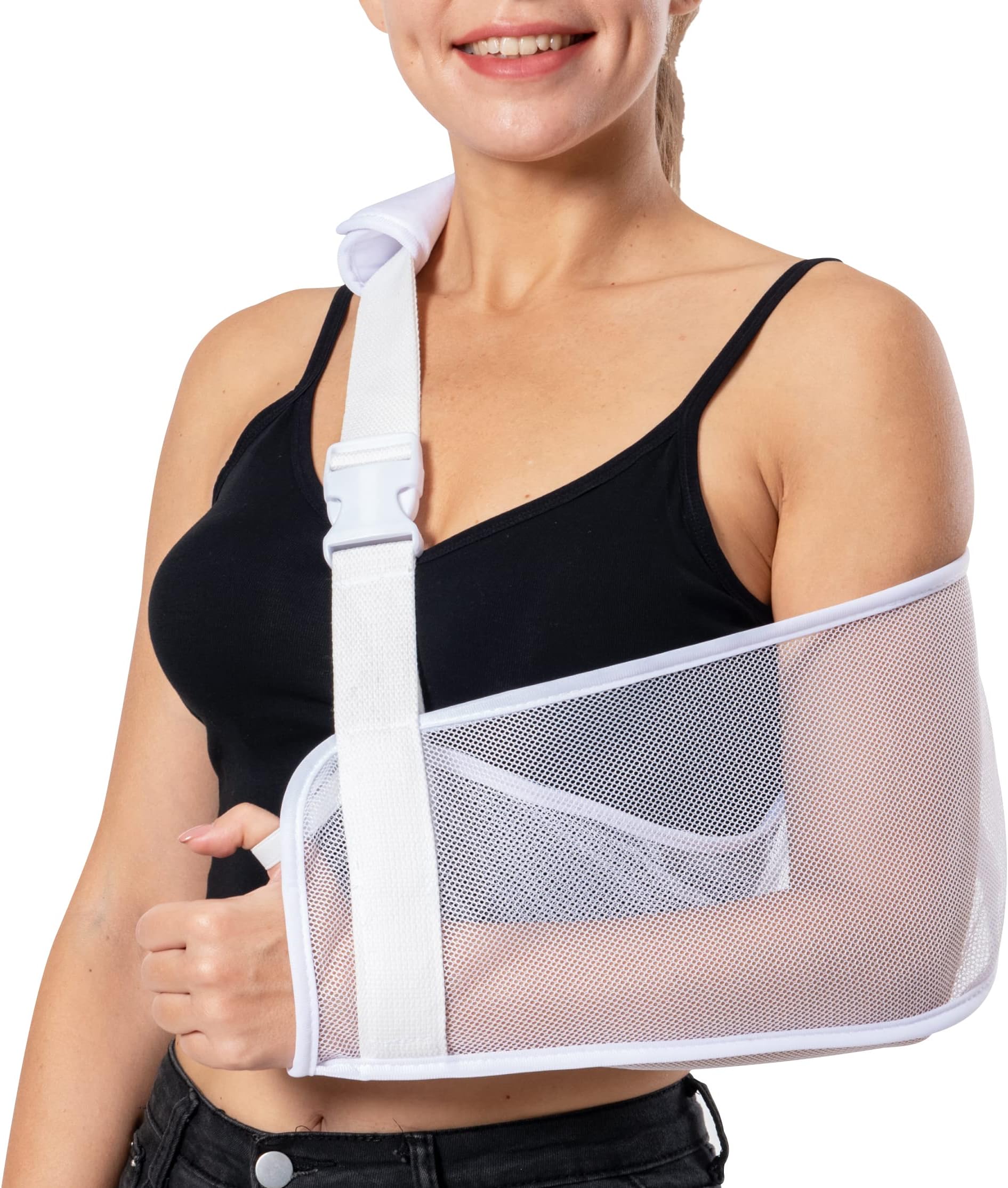 White Mesh Arm Sling for Shoulder Injury Women Shower Sling for Men Shoulder Sling for Shoulder Surgery Elbow Wrist Sling for Broken Arm