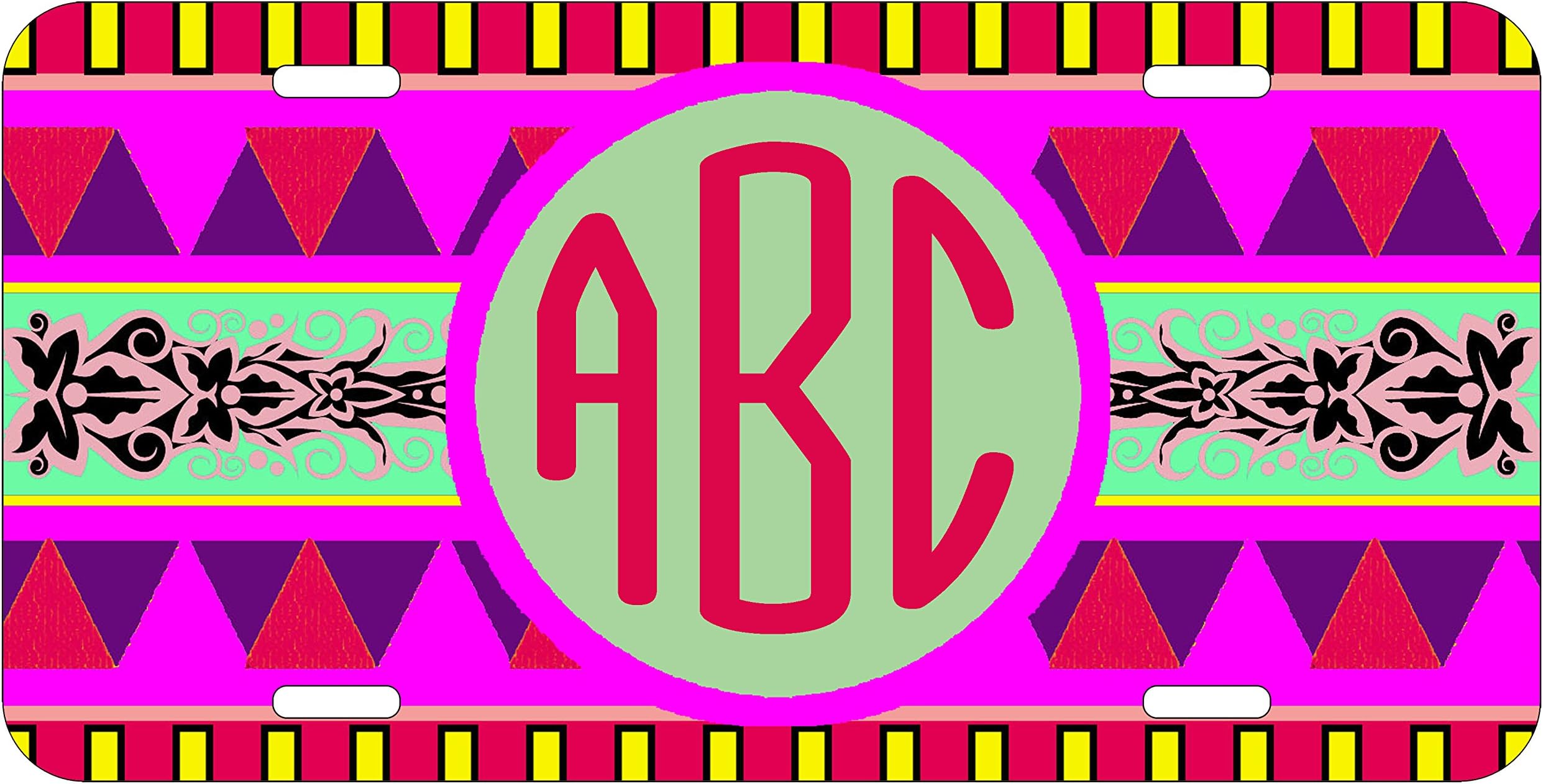 Personalized Monogrammed Aztec Tribal Car License Plate Auto Tag