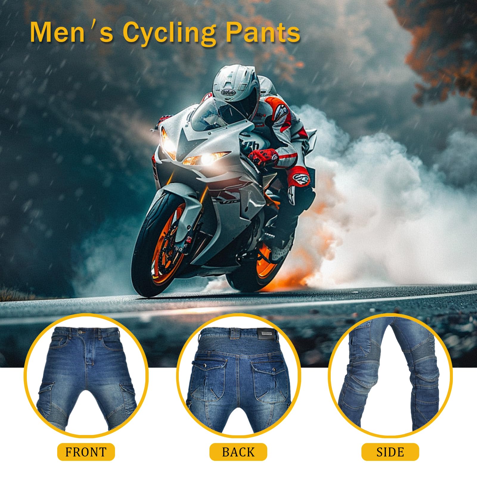 Motorradhose Für Herren/Damen, Radsport-Motorradhose, Stretch-Biker-Biker-Jeans, Sportliche Motorradhose Mit Protektoren, Motorrad-Schutzhose