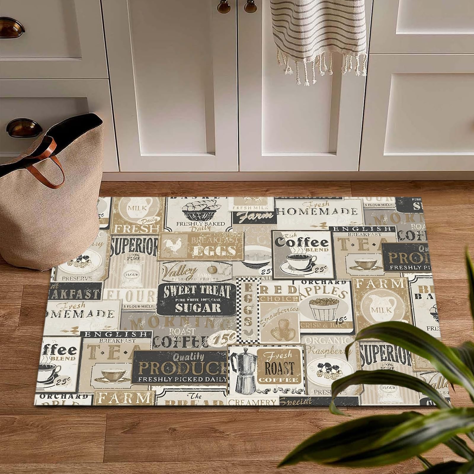 Coffee Themed Kitchen Rugs And Mats Non-Slip Washable Anti-Fatigue Kitchen Mats 2-Pc Black Kitchen Rug Floor Comfort Mats For Kitchen Sink Front Two Piece Se