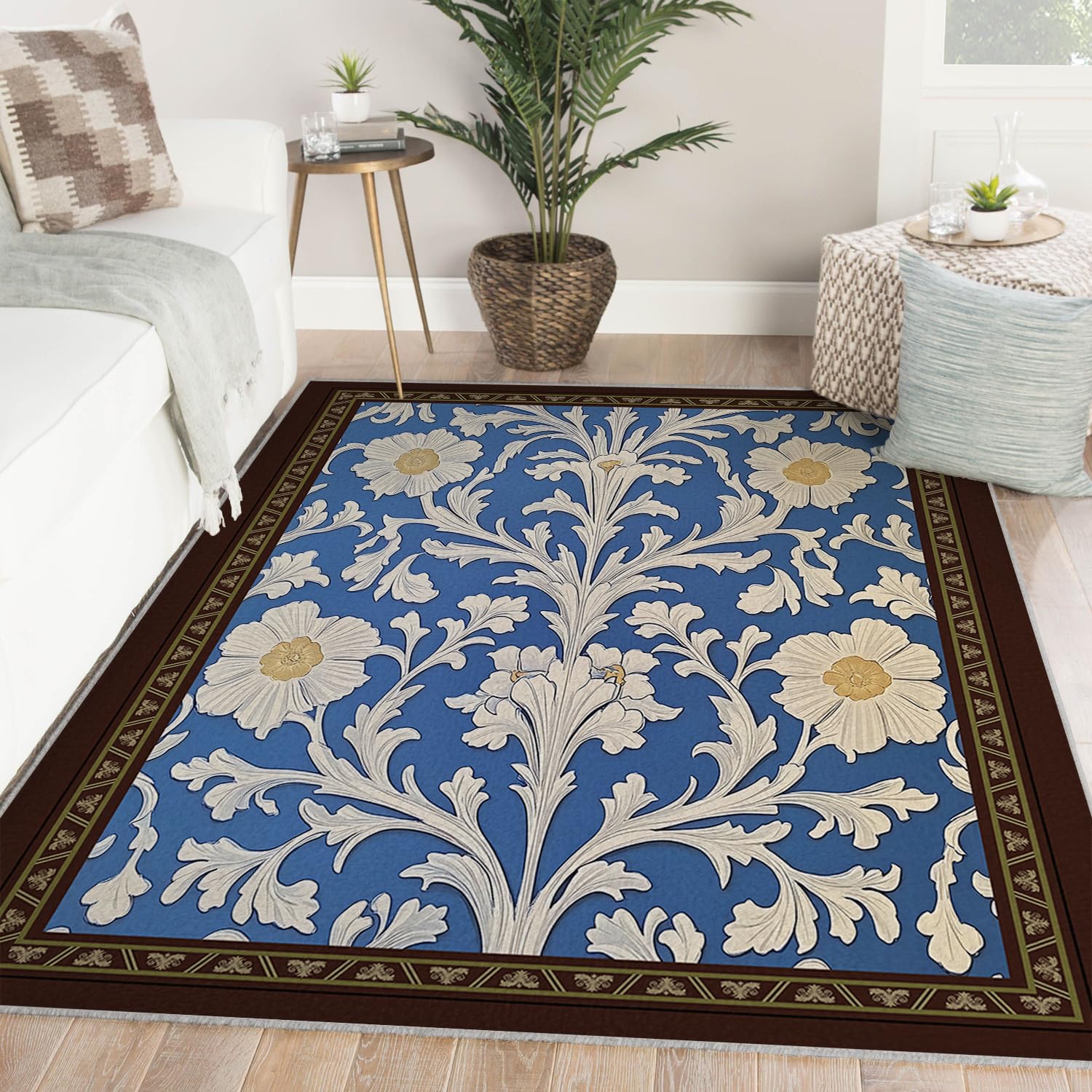 Tapis lavable 160x230 cm motif fleur vigne pour entrée et chambre