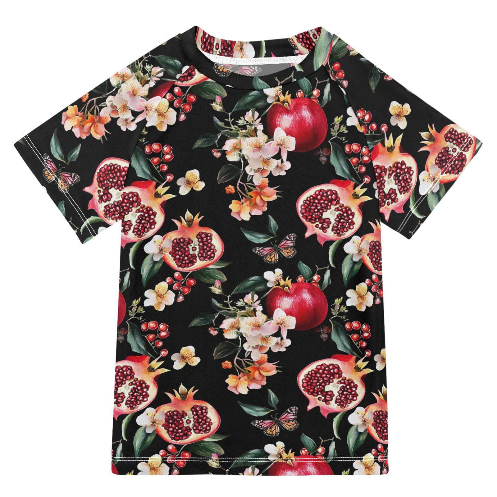 Short Sleeve Little Girls Bathing Suitt Girls Rashguard Swimsuit Girls Rash Guard 7-8T Fresh Pomegranate Fruit