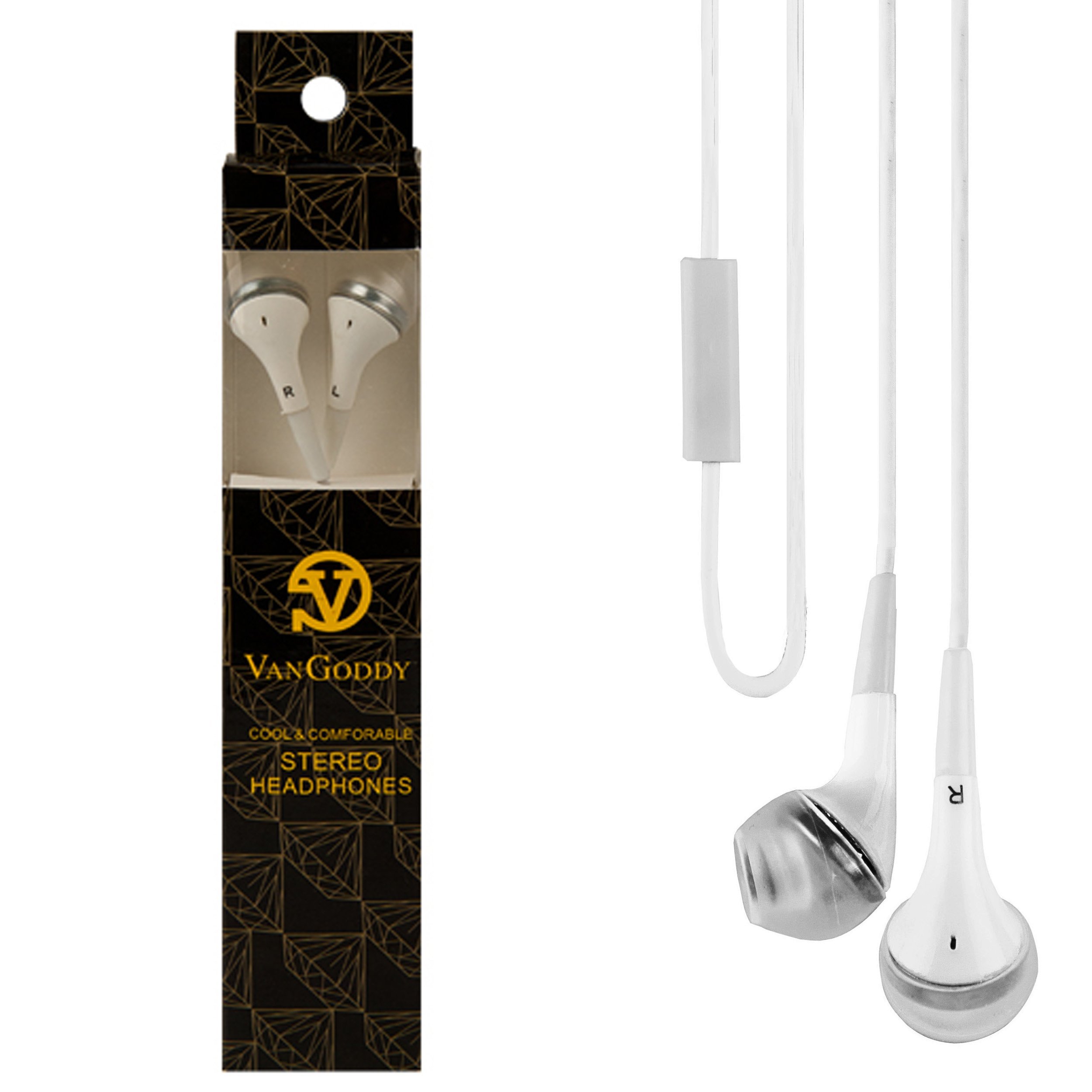 eBigValue: WHITE Crystal Clear HD Noise Filter Ear buds Earphones Headphones (3.5mm Jack) and Includes an eBigValue Determination Hand Strap