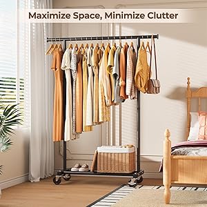 HYSEYY Clothes Rack, Clothing Rack for Hanging Clothes, Rolling Garment Rack Sturdy Coat Rack Portable Wardrobe Rack Metal Closet Rack for Bedroom Laundry Living Room, Black