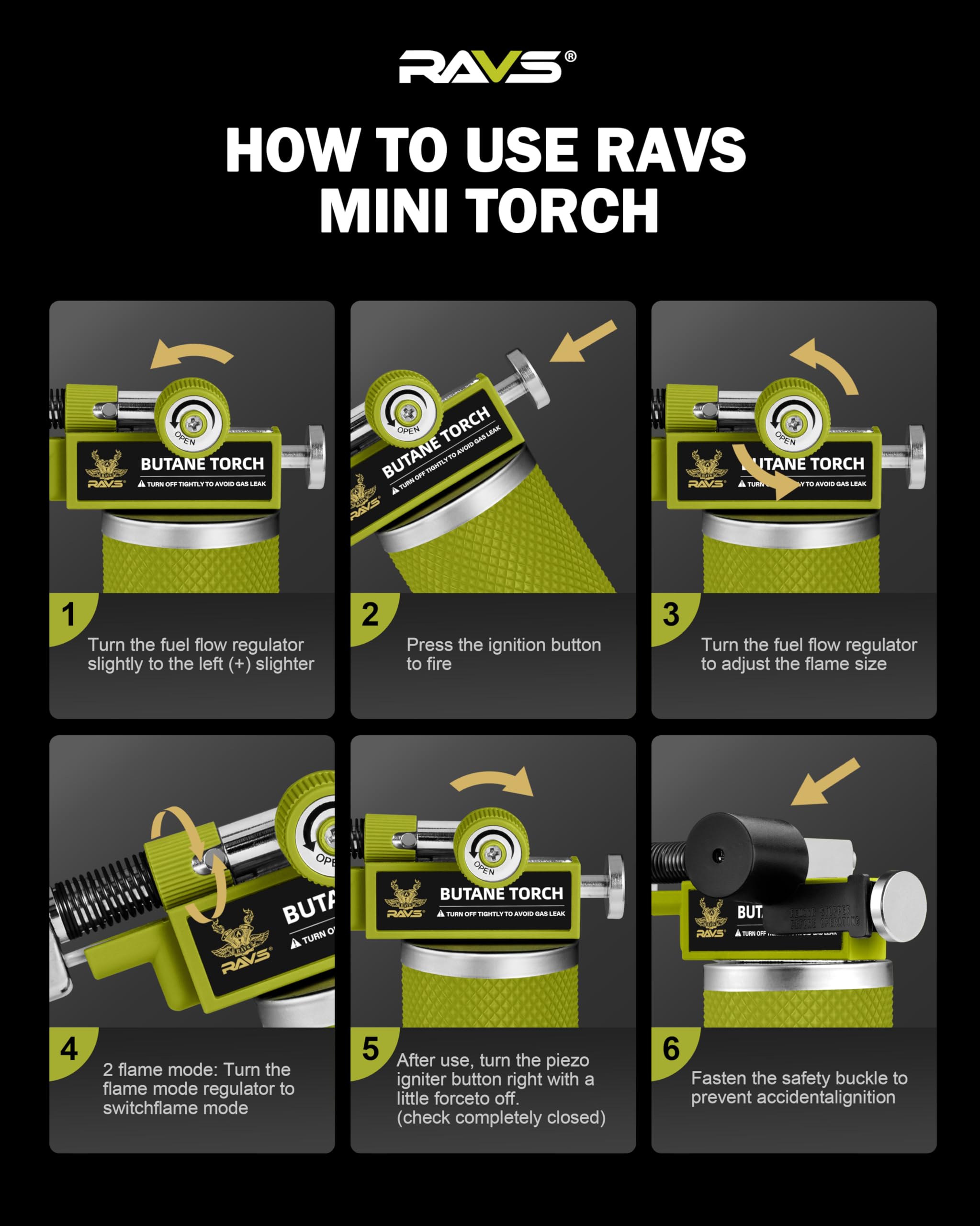RAVS Encendedor de butano con modo de llama dual, linterna de cocina recargable, cuerpo de metal, para hornear, cocinar, arte de resina con llama ajustable, soplete de soldadura verde, gas butano no