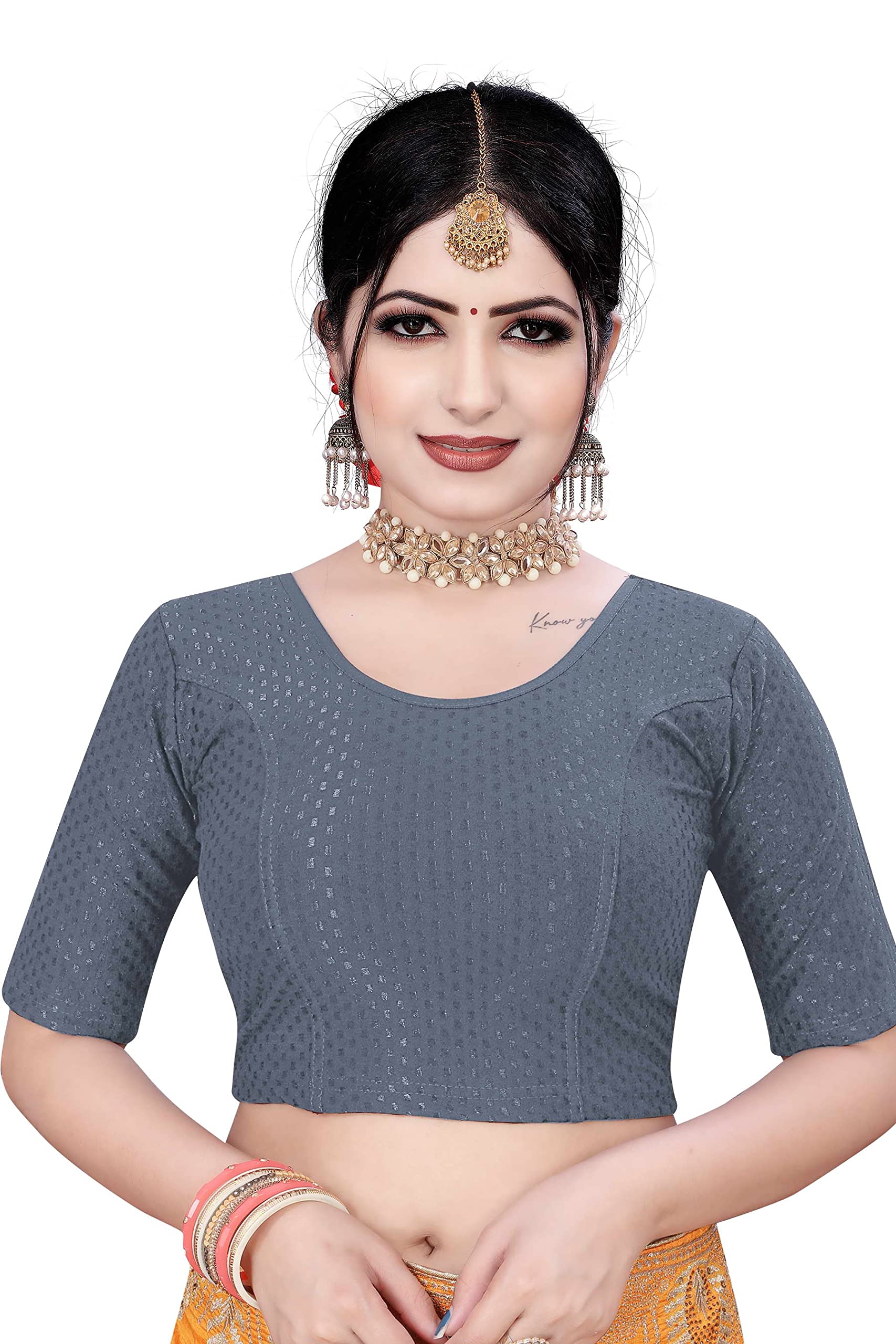 FINESTFIT Women's Dobby Stretchable Readymade Saree Blouse/Choli D-4096_New
