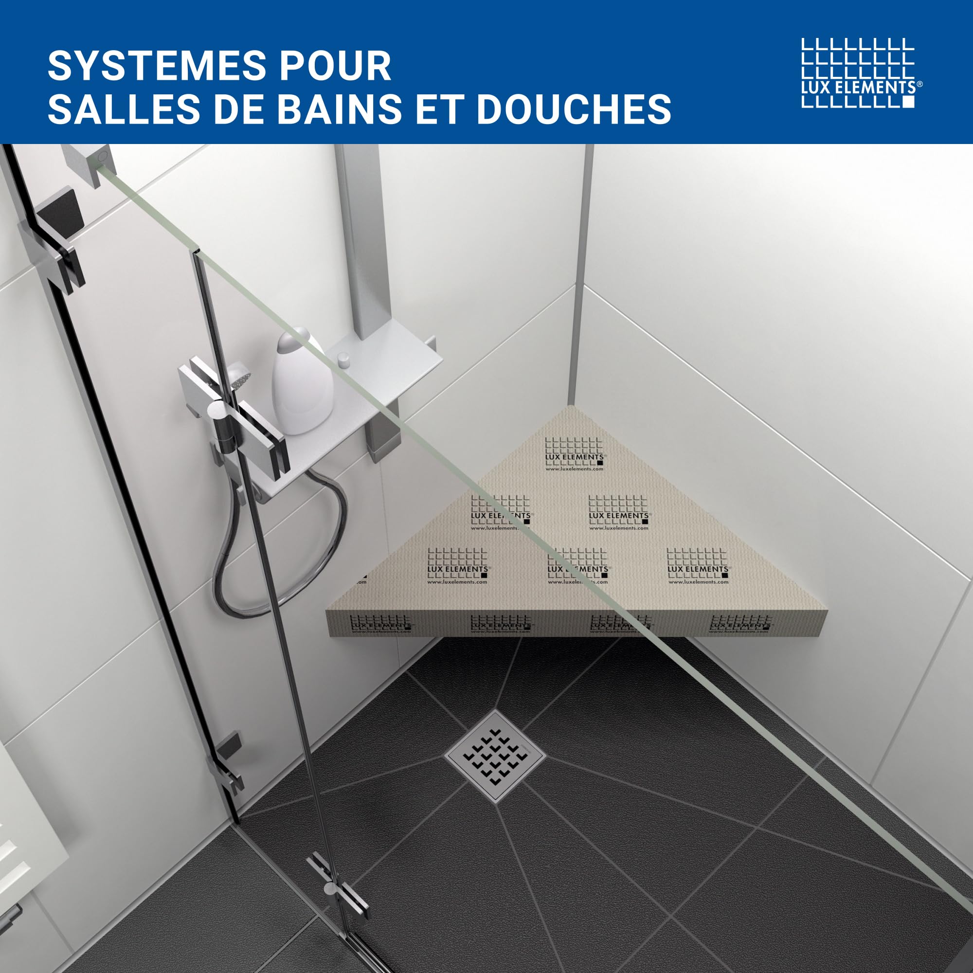 LUX ELEMENTS Banquette de Douche d'angle prêt à carreler 84,9 x 60 x 10cm I Banc en Mousse Dure à 3 Angles I pour Utilisation en Angle I Suspendue