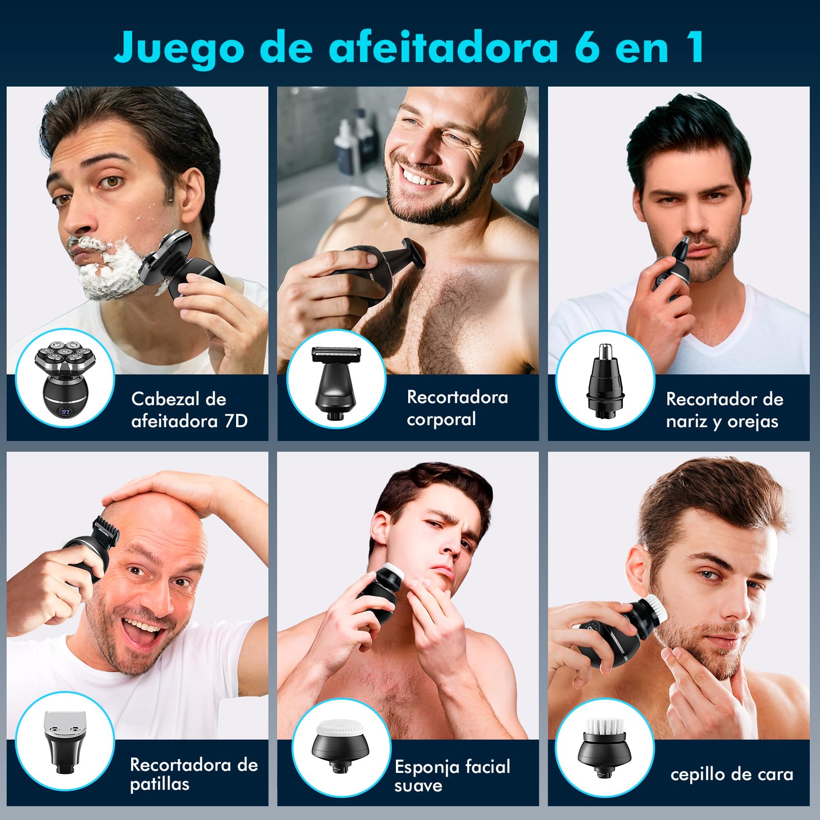 ETENTOUS 7D Maquina Afeitar Cabeza Hombre- para Calvocon Pantalla LED -Recargable Maquina Afeitar Cabeza Impermeable IPX7 en Seco y Húmedo maquina de afeitar Hombre.