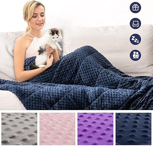 Miniatura 6 de Kivik Manta con peso tamaño Queen, manta con peso de forro polar Sherpa de 15 libras, manta suave de Minky pesada para dormir acurrucado, azul