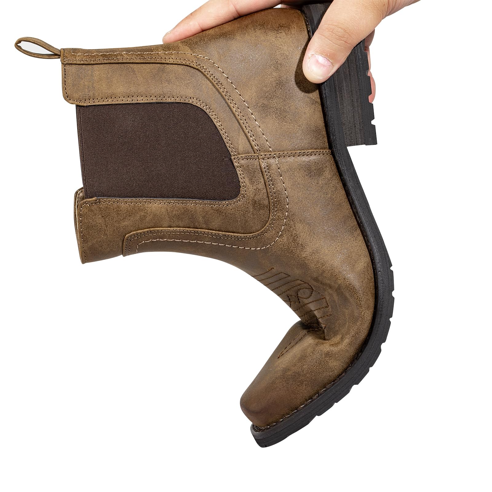 J's.o.l.e Chelsea Boots Cowboystiefel Herren Western Quadratische Schlupf Stiefeletten Elegant Casual Vintage Dress Ankle Boots Braun