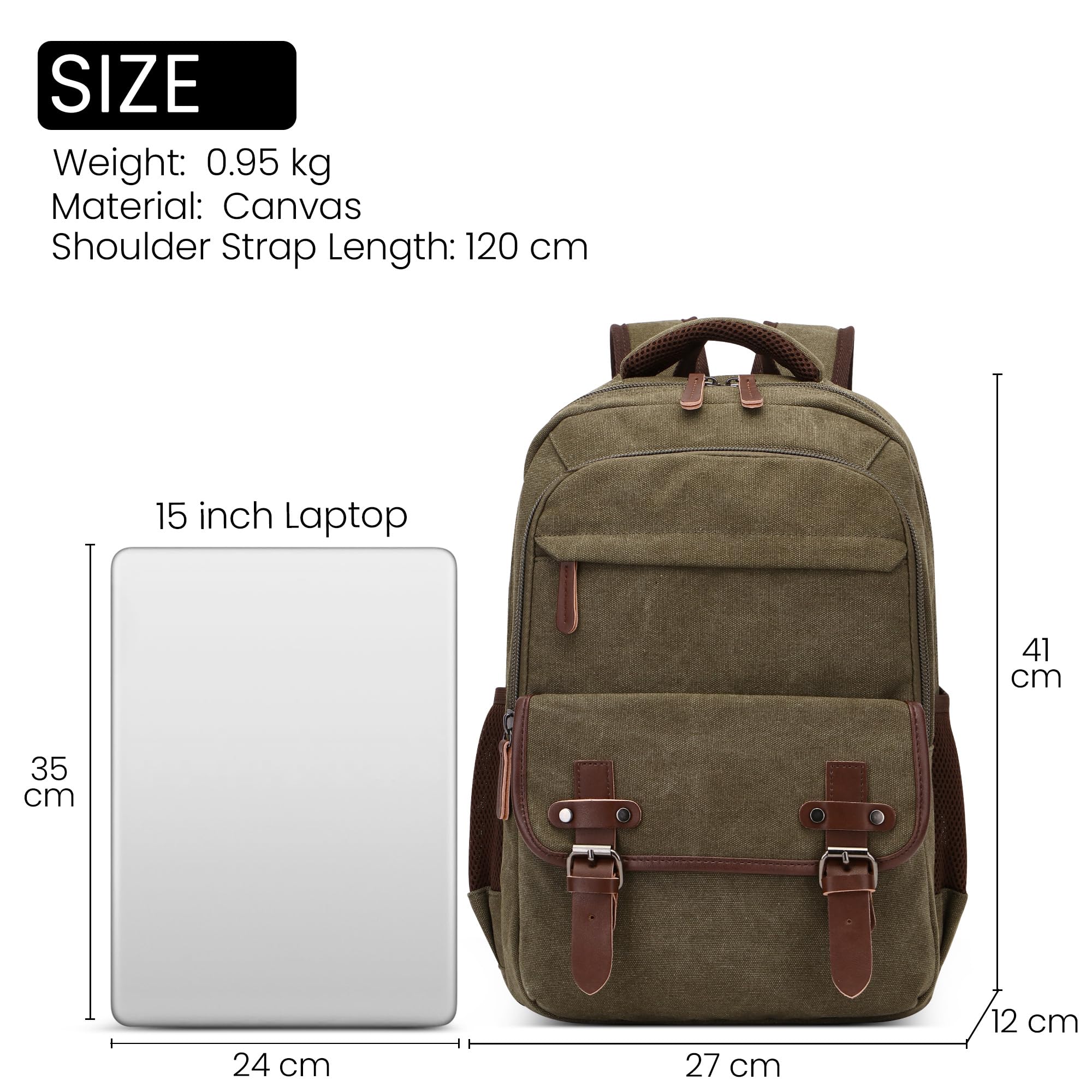 Retro Rucksack Herren Elegant Groß Kapazität Tagesrucksack für 15 Zoll Laptop mit Griff Mehrere Taschen Schulrucksack Reisen Lässig Arbeit Camping Täglich Leinwand Herren Backpack Grün