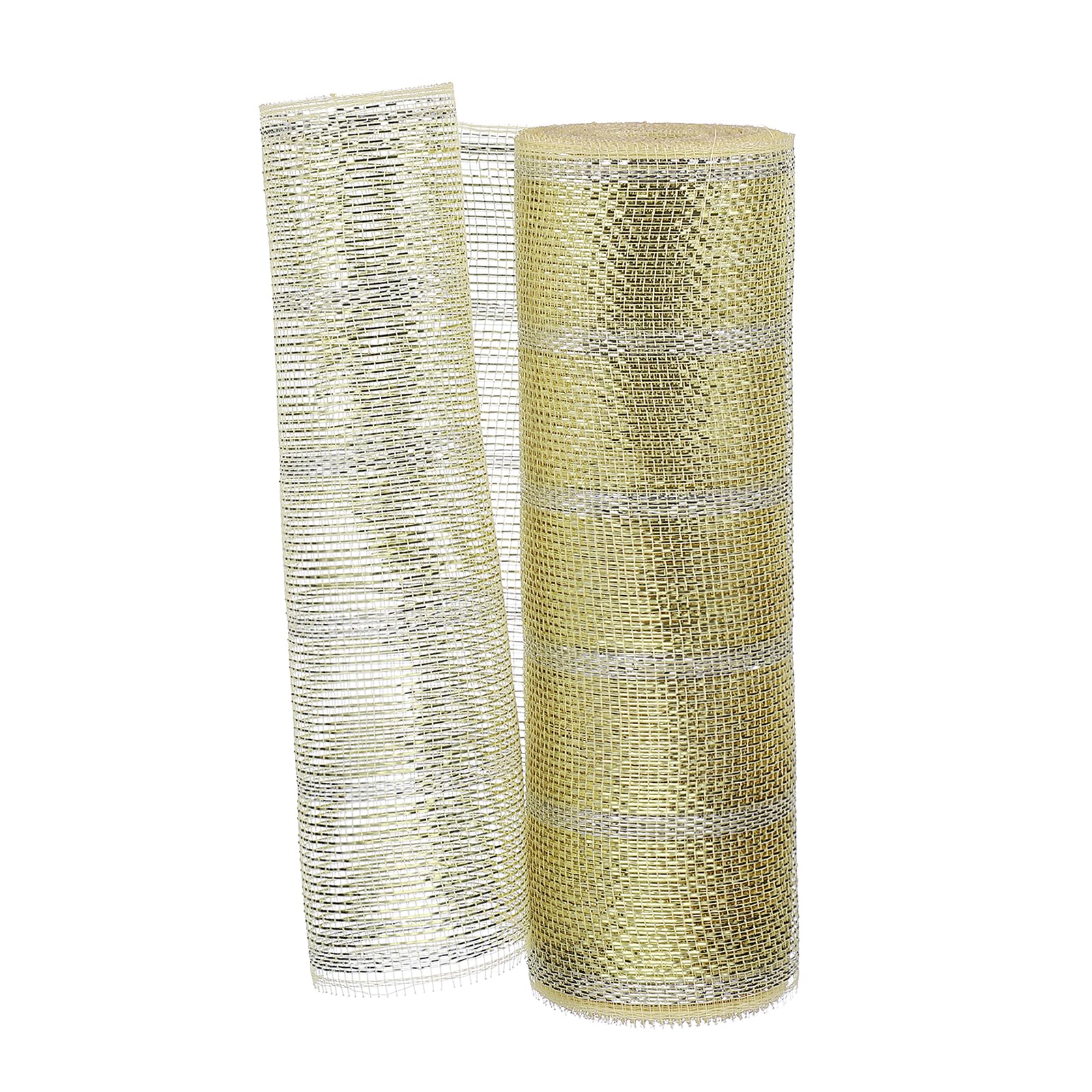 Cinta de malla decorativa bicolor oro y plata de 10 pulgadas con filamentos metálicos