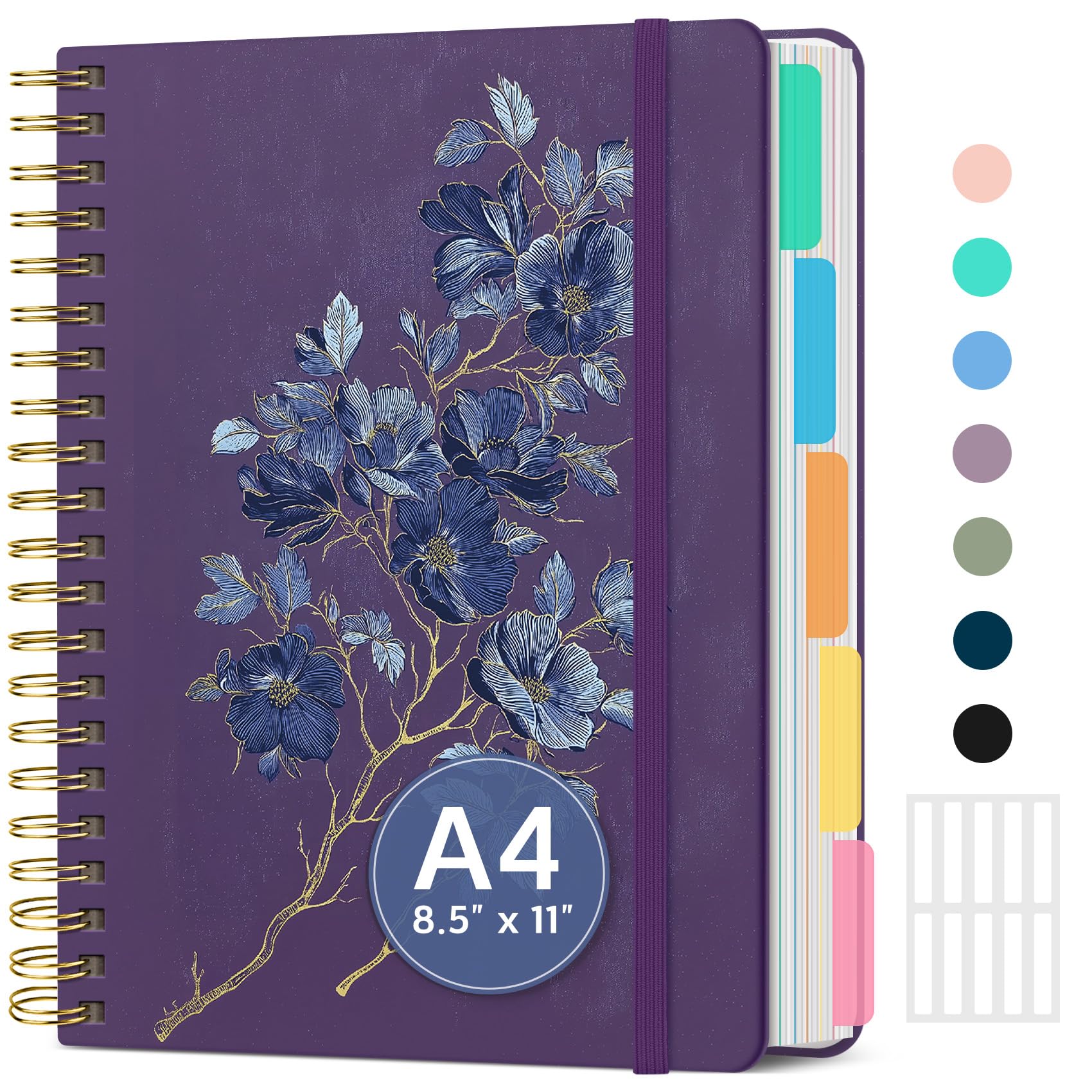 Grande quaderno a spirale per lavoro con divisori e linguette, 21,6 x 27,9 cm, copertina rigida, 5 soggetti, a righe, 280 pagine, effetto velluto