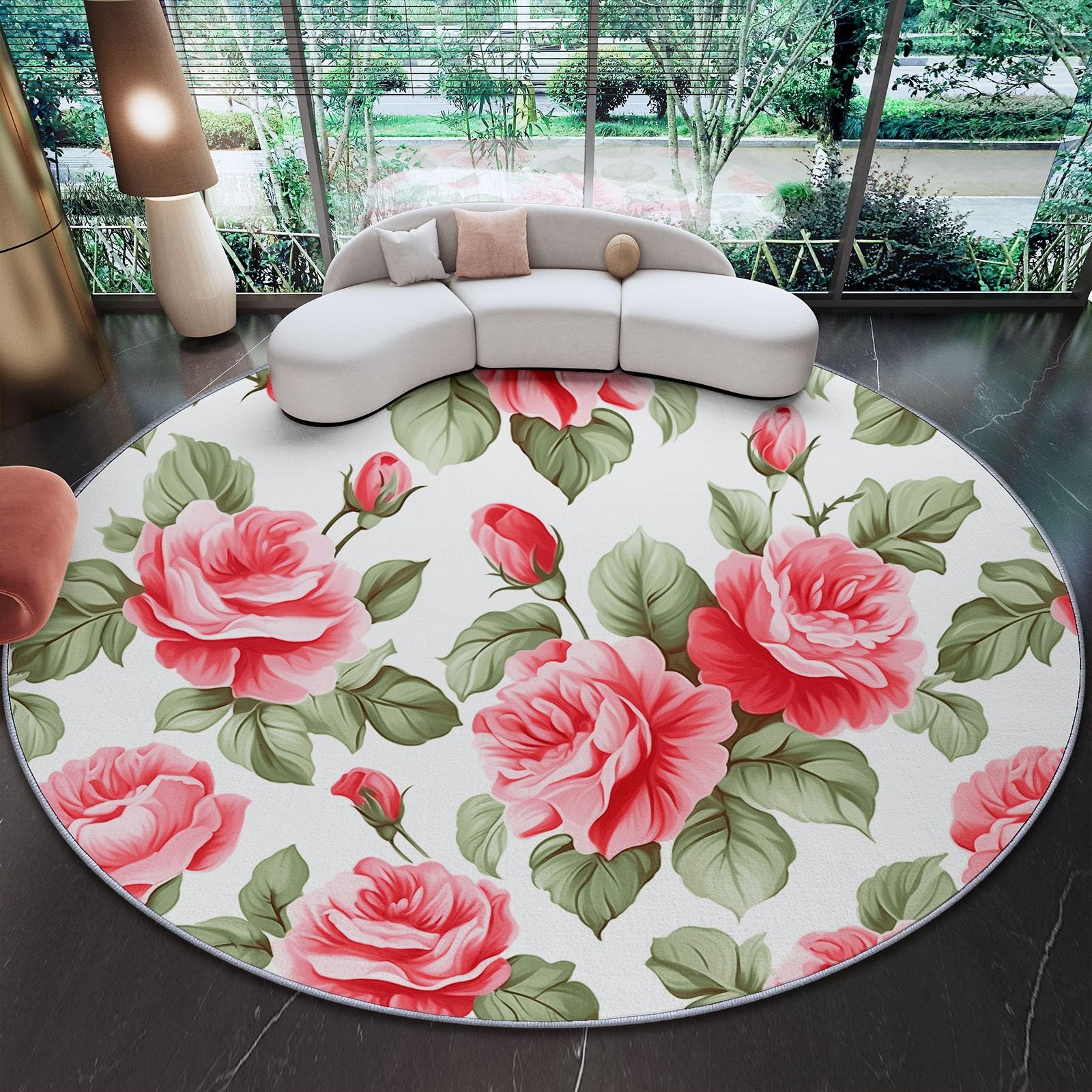 Tapis rond salon léopard rose antidérapant de 150 cm pour décoration