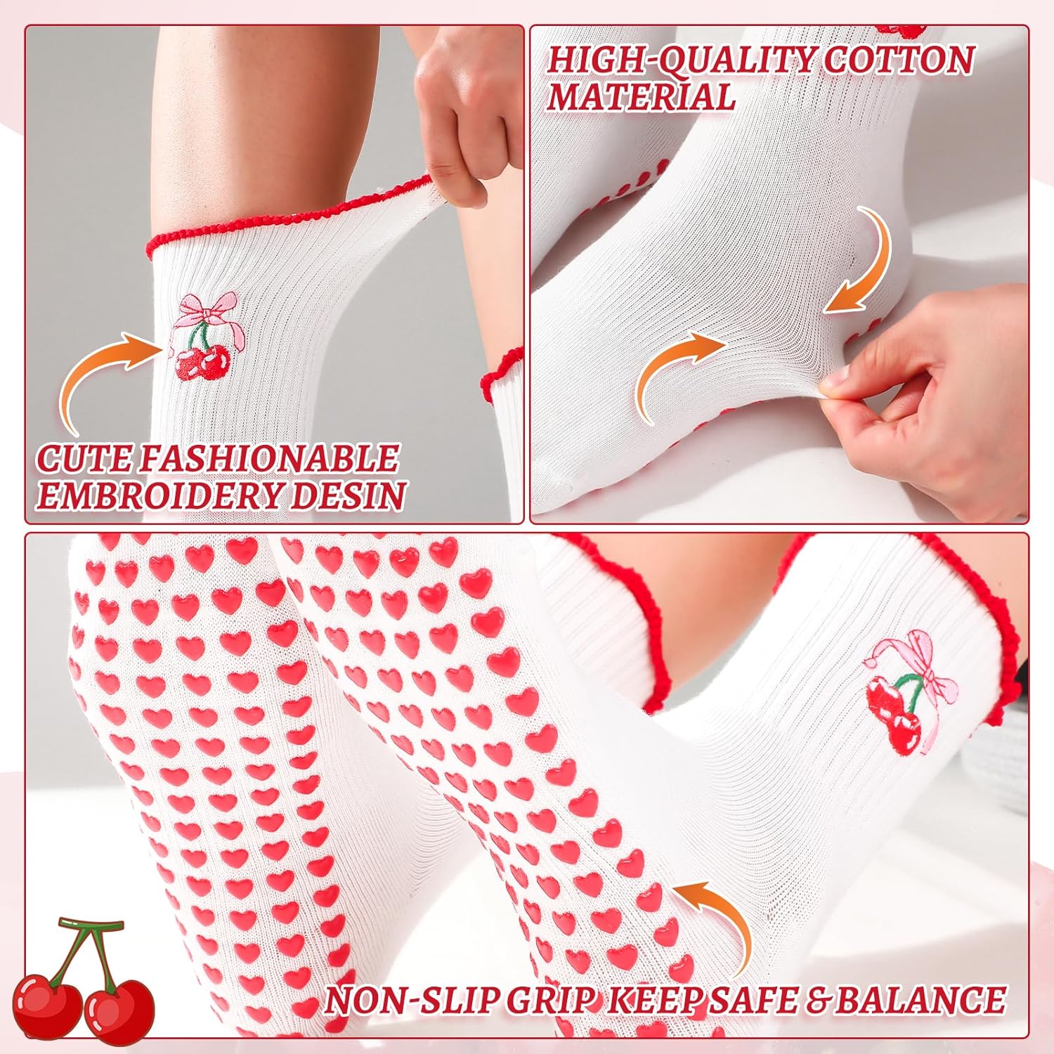 Pilates Grip Socks for Women, Cute Non-Slip Yoga Socks with Grippy Dots & Arch Support for Ballet & Reformers - Image 4