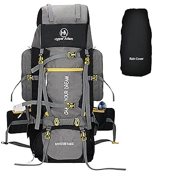 Hyper Adam 80L Rucksack Bag for Men & Women, Large Water Resistant Trekking Hiking Bag Travel Backpack for Hiking Trekking Bag Camping Rucksack with Laptop Compartment/Rain Cover/Shoe Compartment