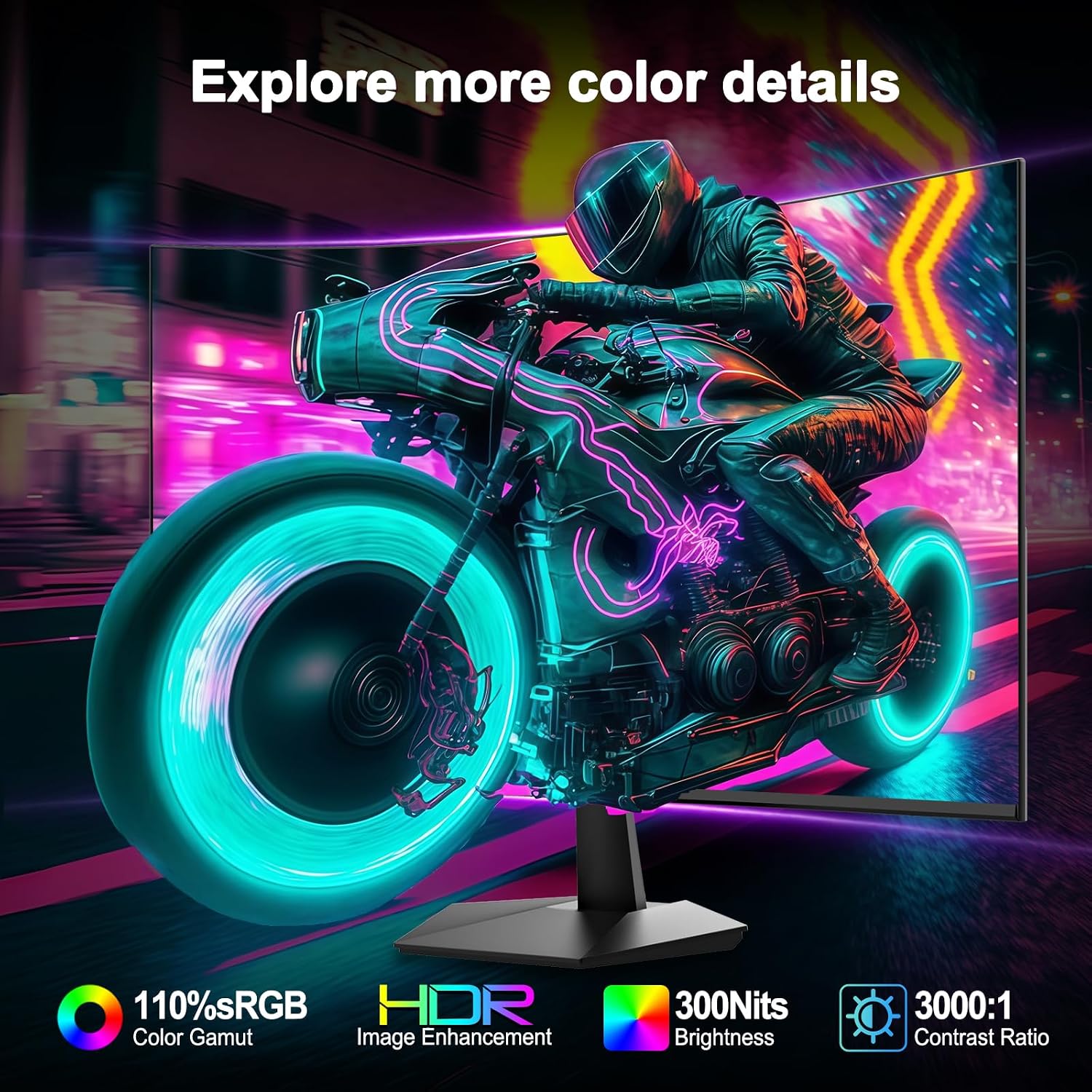 Minifire 27 Inch Gaming Monitor, 160Hz, Curved Gaming Monitor, 1500R, 1Ms, sRGB130%, FHD 1080P Computer Screen, VESA Compatible, Eye Care Adaptive Sync HDMI&DP Prots (MFG27C1L ) - Image 4