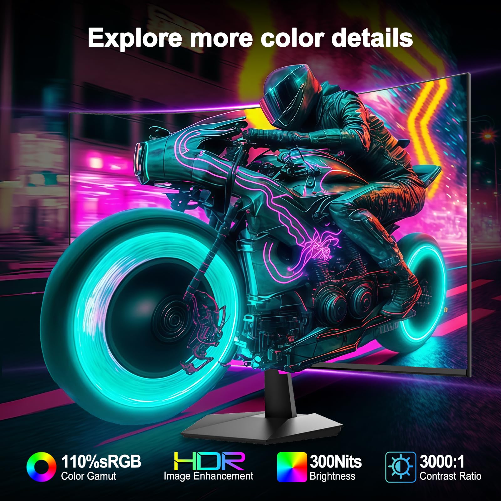 Minifire 27 Inch Curved Gaming Monitor 160Hz, FHD 1920x1080, PC Screen with VA Panel 1500R, 1Ms GtG, sRGB130%, Computer Screen, VESA Compatible, Eye Care Adaptive Sync HDMI＆DP Prots (MFG27C1L) — view 4