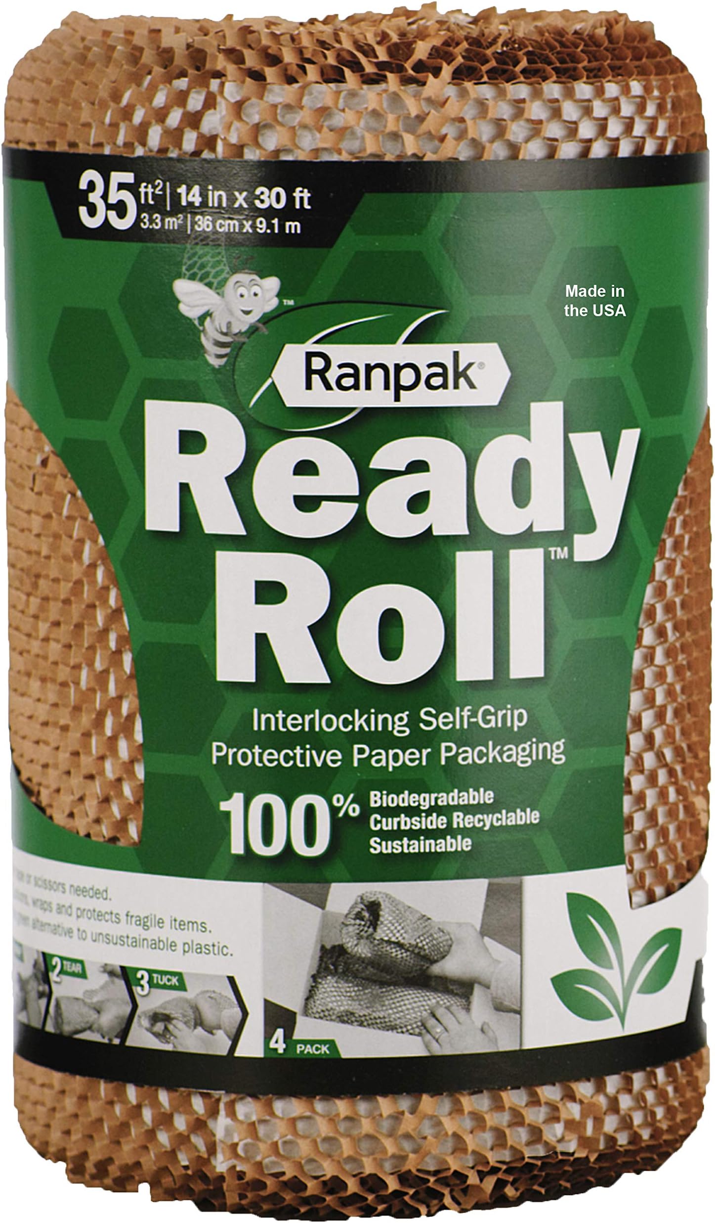 Ranpak Ready Roll natural Packing Paper 30 ft x 14 in | Honeycomp Wrapping Paper | sustainable, environmentally friendly, 100% paper made in the USA