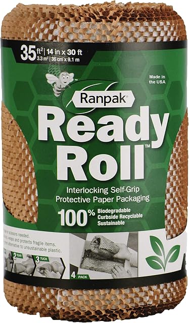 Ranpak Ready Roll Natural Packing Paper 30 ft x 14 in | Honeycomp Wrapping Paper | Sustainable, Environmentally Friendly, 100% Paper Made in The USA