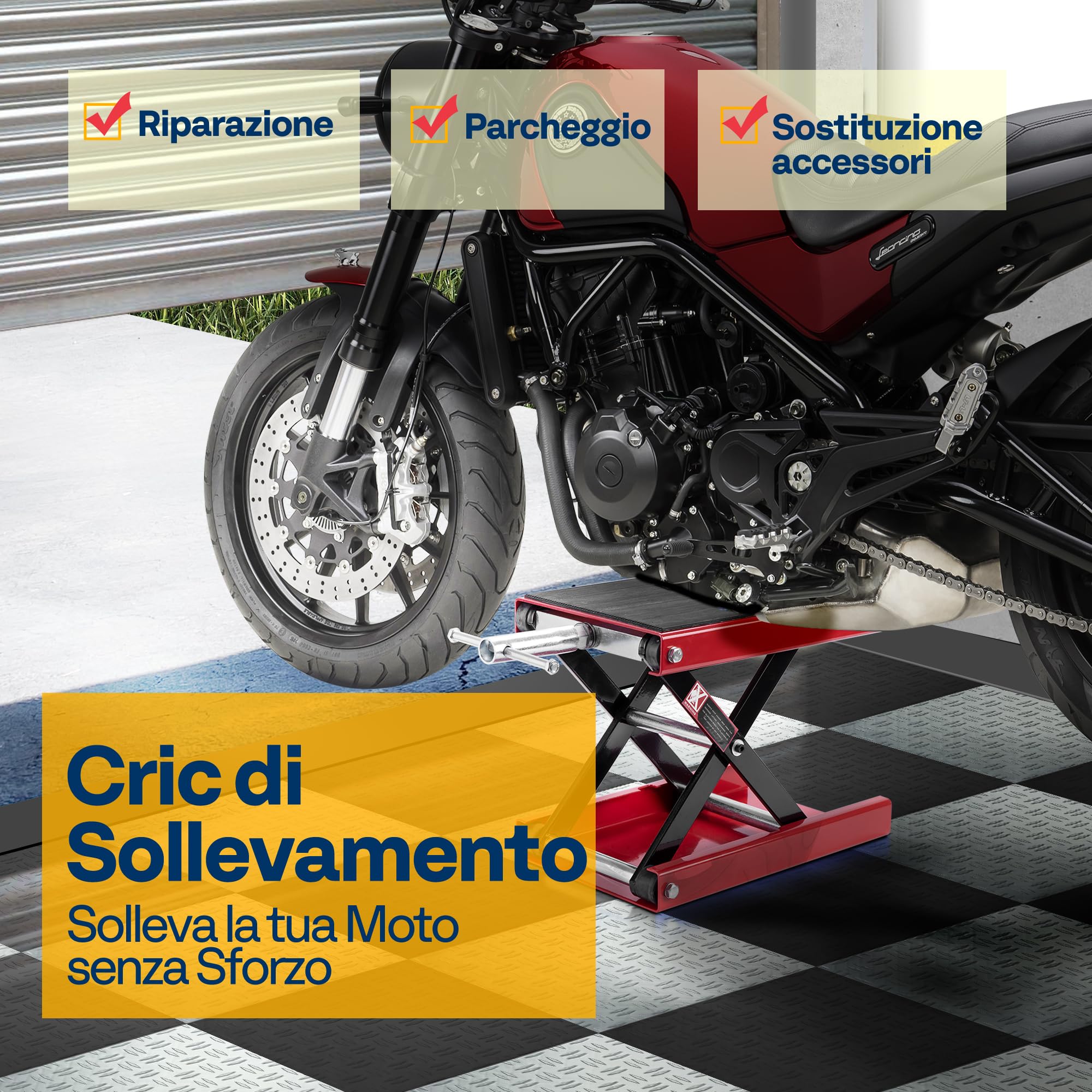 VIVOHOME Sollevatore Moto Altezza Regolabile Centrale a Forbice, Ponte Sollevatore in Acciaio Alzamoto 500kg Capacità per Auto ATV Motocross Riparazione Garage Rosso