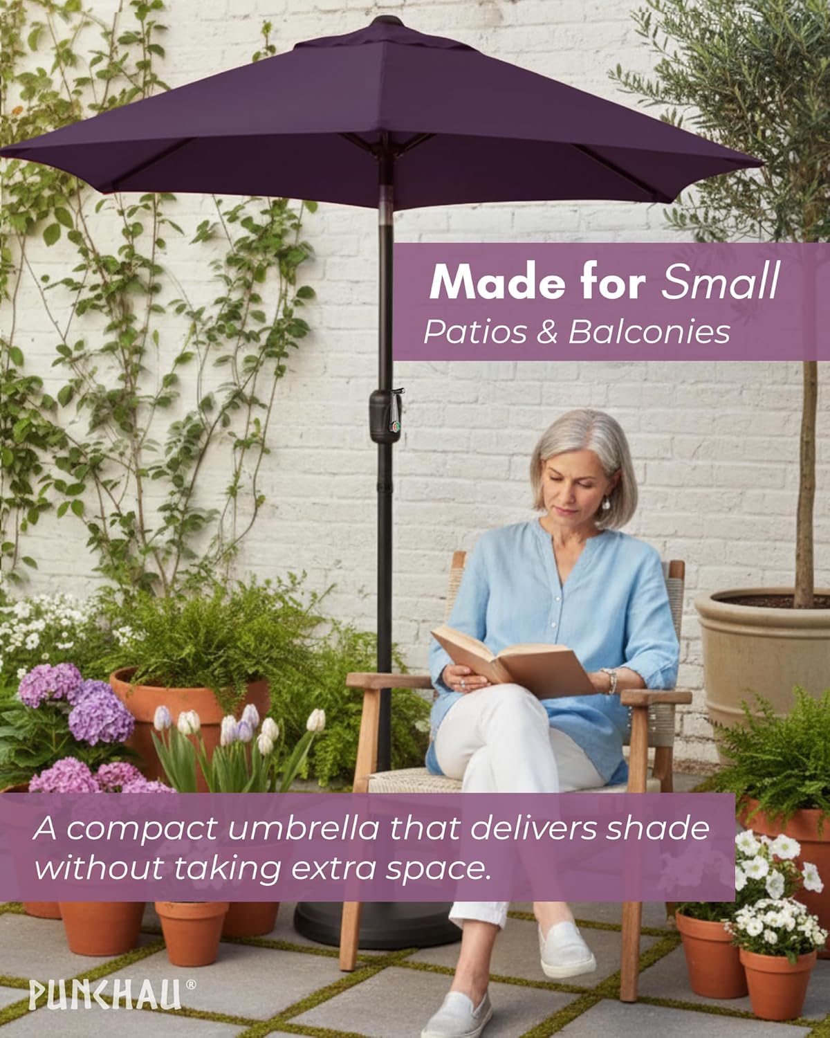 6 Ft Outdoor Patio Umbrella, Easy Open/Close Crank and Push Button Tilt Adjustment - Dark Purple Market Umbrellas