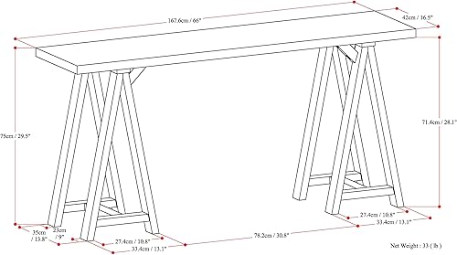 Miniatura 55 de SIMPLIHOME Sawhorse - Mesita de noche de madera maciza de 24 pulgadas de ancho, moderna, industrial, color gris envejecido, para sala de estar y