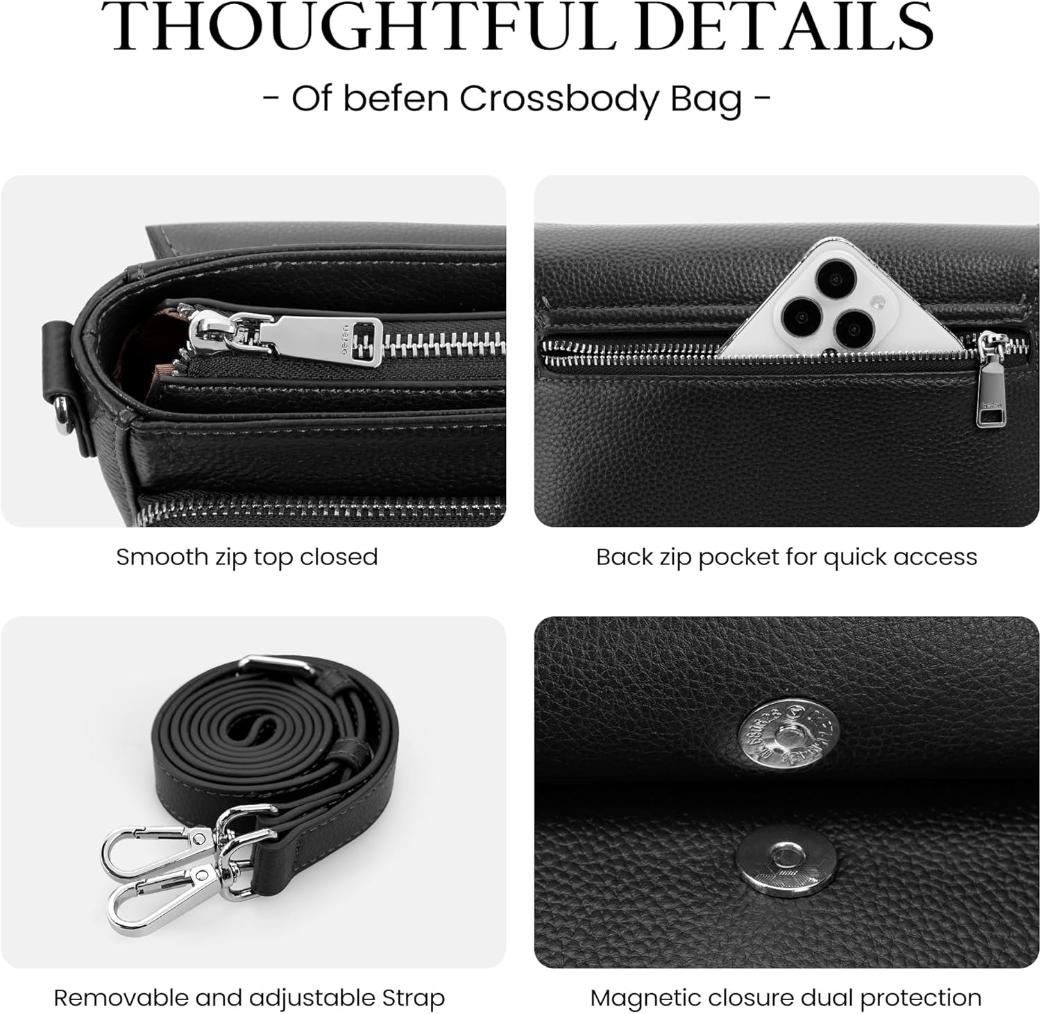 befen Genuine Leather Crossbody Bags for Women Medium Purse with Built in RFID Wallet Womens Soft Cross Body Purse - Image 7