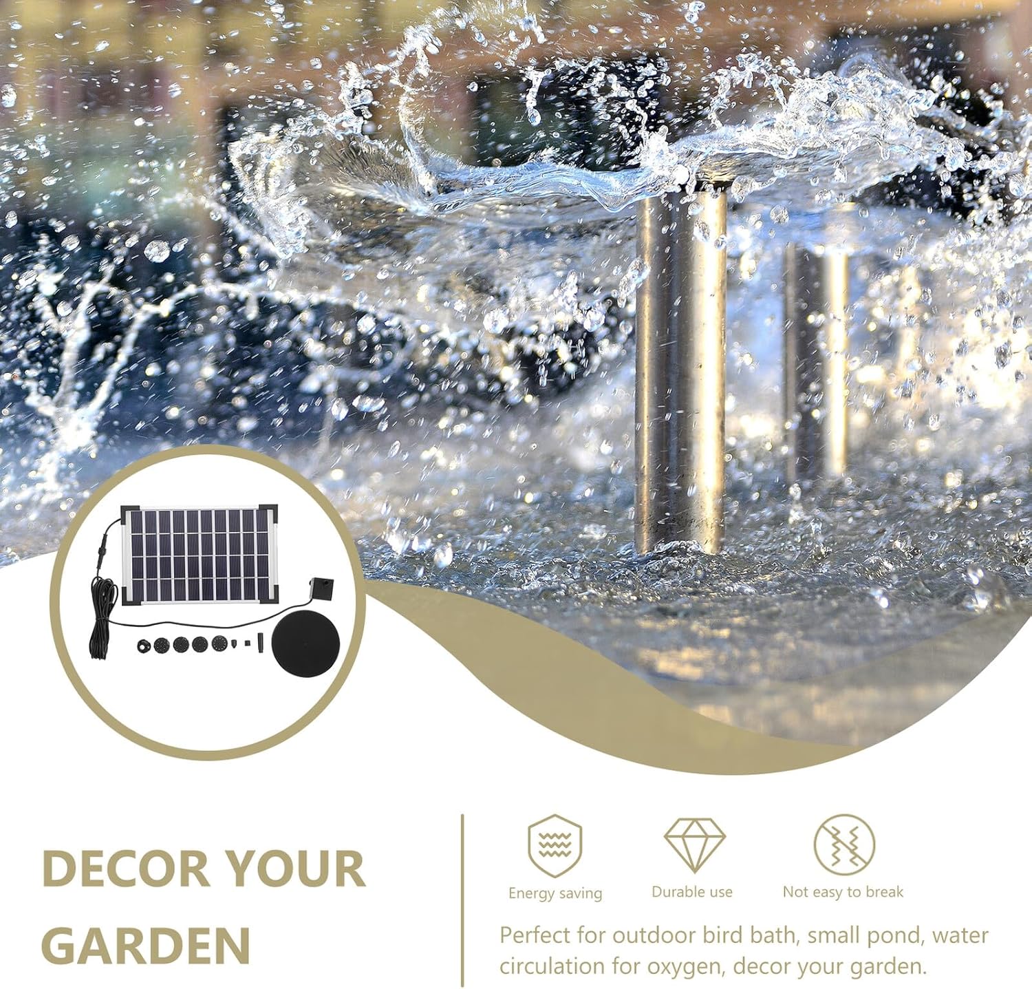 GLEAVI Solar Powered Garden Fountain Pump Set with 5 Nozzles, Outdoor Floating Water Pump for Bath and Patio Decor, 5w Plastic Solar Fountain for Yard Water Features