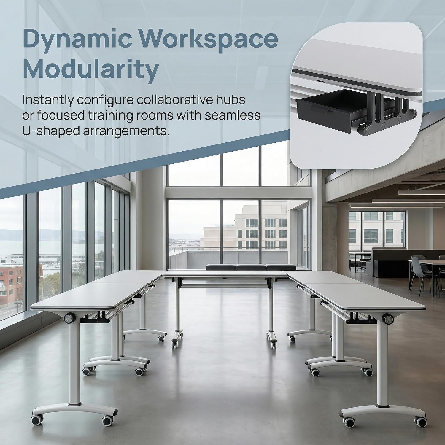 Narrow Folding Conference Table with Wheels 47.2" L×15.7" W×29.5" H 10PCS White, Modern Modular Rolling Conference Tables for Office Classroom, Mobile Training Table Nesting Storage