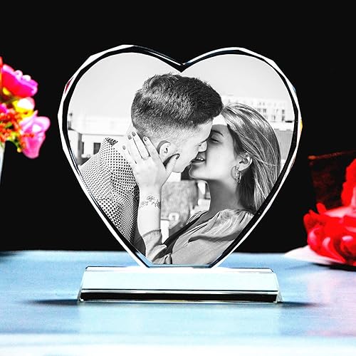 FANF&YKPY Marco de fotos personalizado en forma de corazón, grabado láser, regalo de cumpleaños, aniversario, regalo de boda, regalos románticos