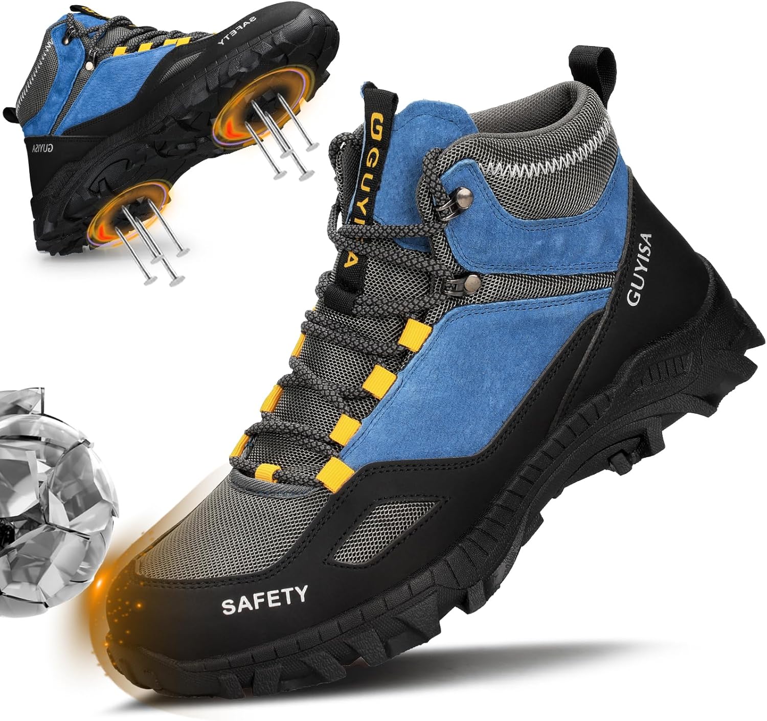 GUSAYEX Steel Toe Boots for Men Puncture Resistant Safety Work Boots with Kevlar Midsole Industrial Lightweight Men's Work & Utility Protective Shoes for Construction Warehouse Factory