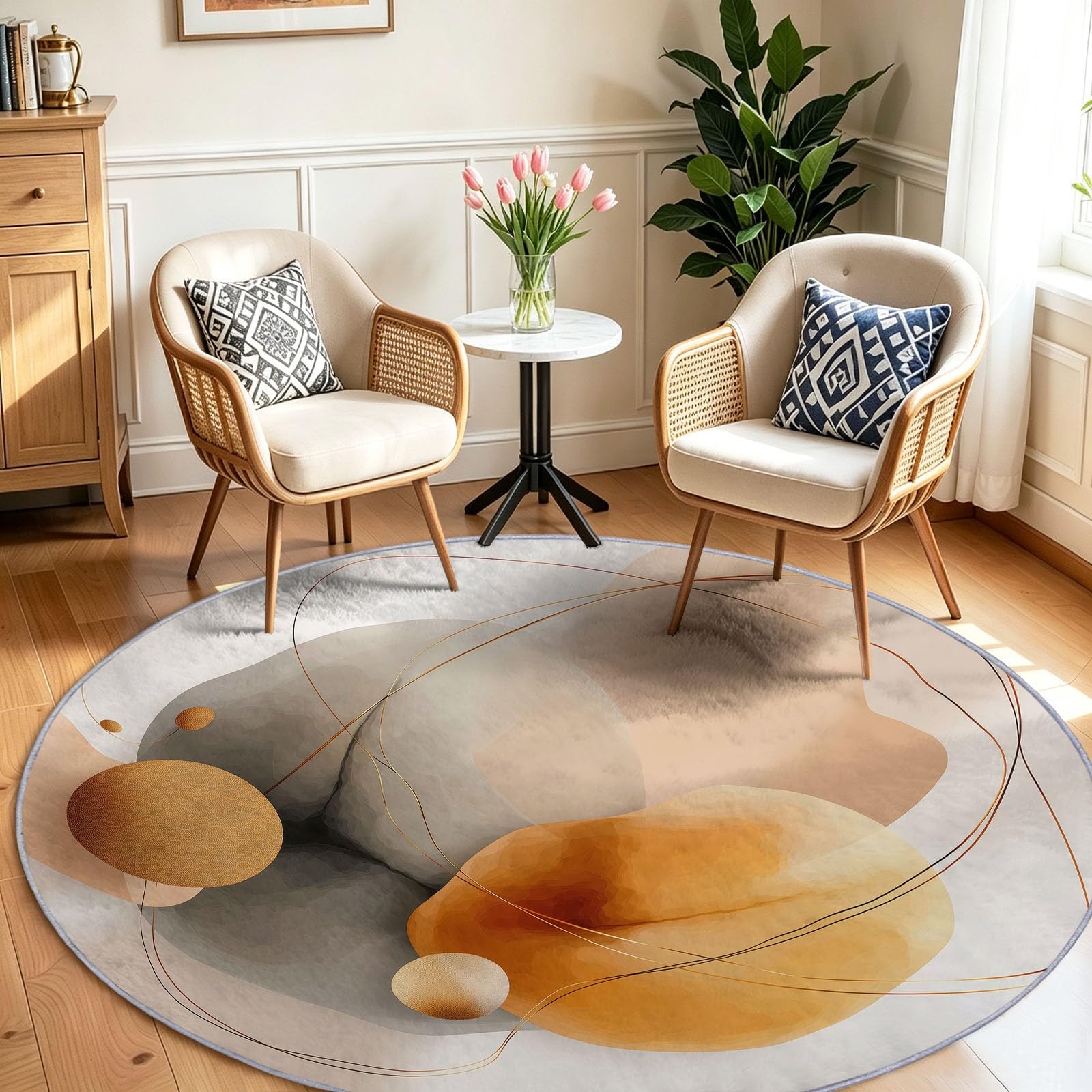 Générique Tapis Enfant Rond Chambre d'enfant Filles Garçons, Abstrait Moderne Tapis Rond Lavable & Antidérapant pour Salon Chambre Cuisine Salle à Manger Chambre (100 cm, Blocs Couleur Lignes)