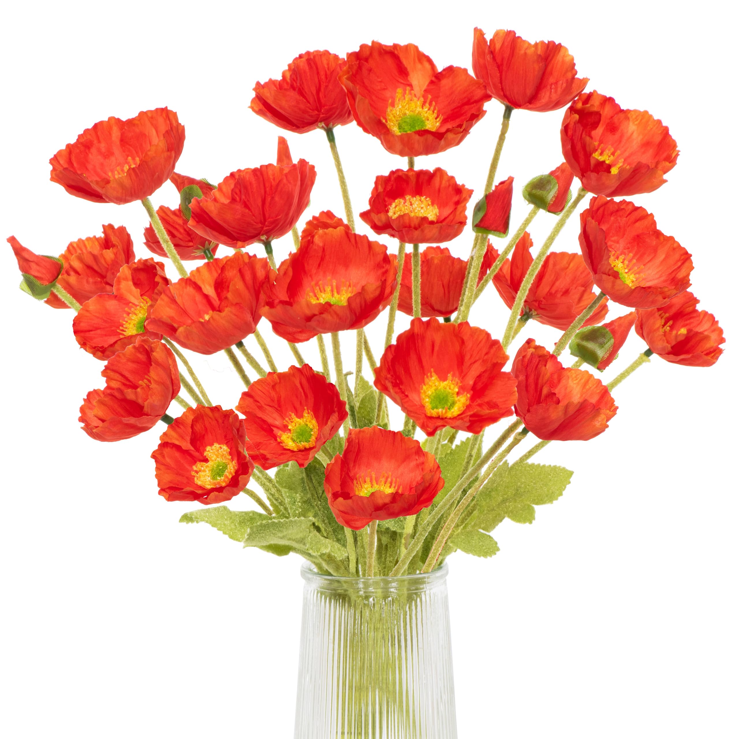 Glamrce Artificial Poppies, Red Silk Poppies Artificial Flowers - 24x Blooming California Poppy Flower Artificial Plus 8X Buds for Home Decoration,