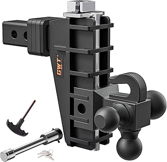 GWTAUTO Adjustable Trailer Hitch with Hook, Tri-Ball (1-7/8" x 2" x 2-5/16") Drop Hitch, Fits 2-Inch Receiver, 6 Inch Drop Hitch, 17000 LBS GTW-Class 3 Tow Hitch for Heavy Duty Truck, Solid Ball Mount